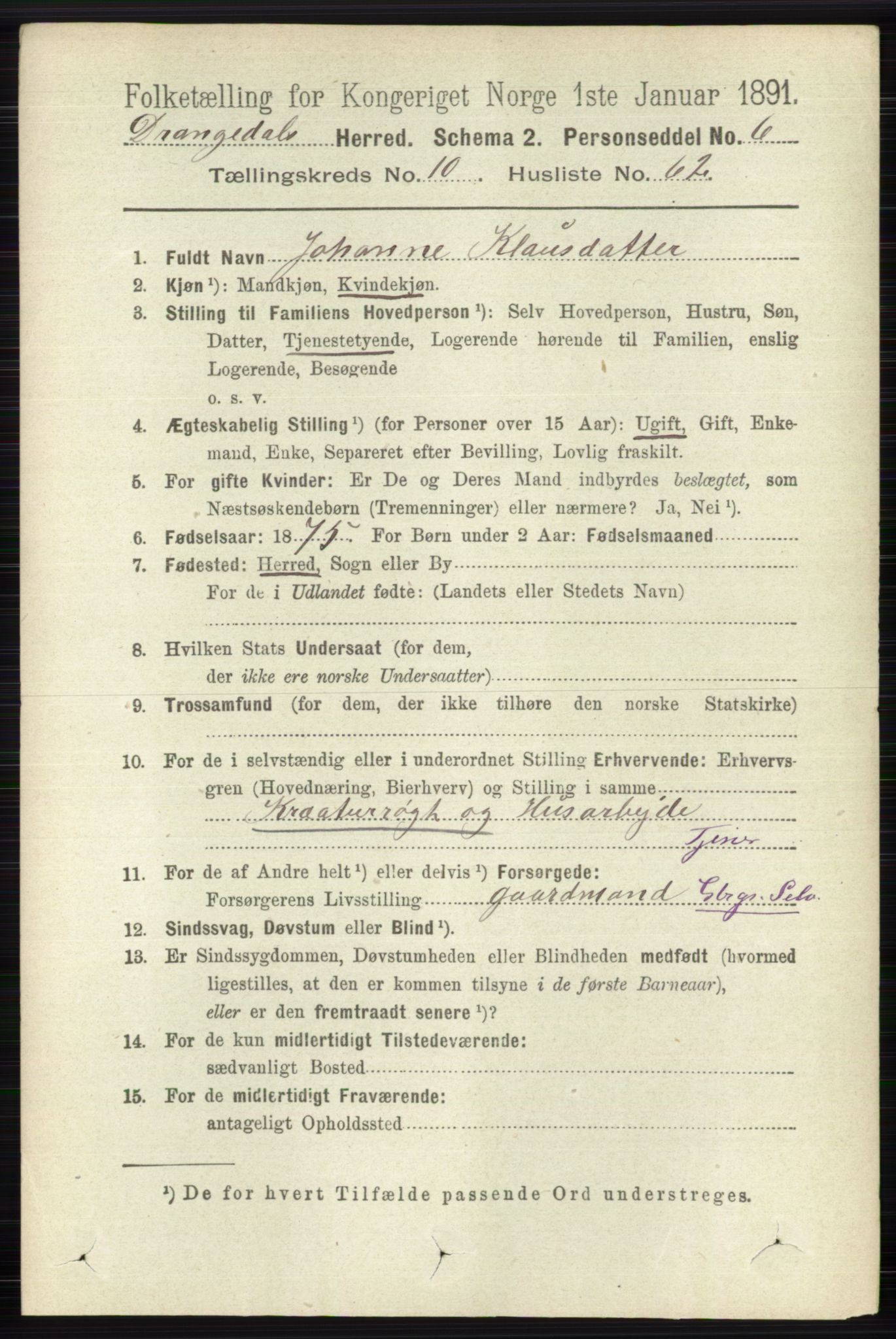 RA, 1891 census for 0817 Drangedal, 1891, p. 3815