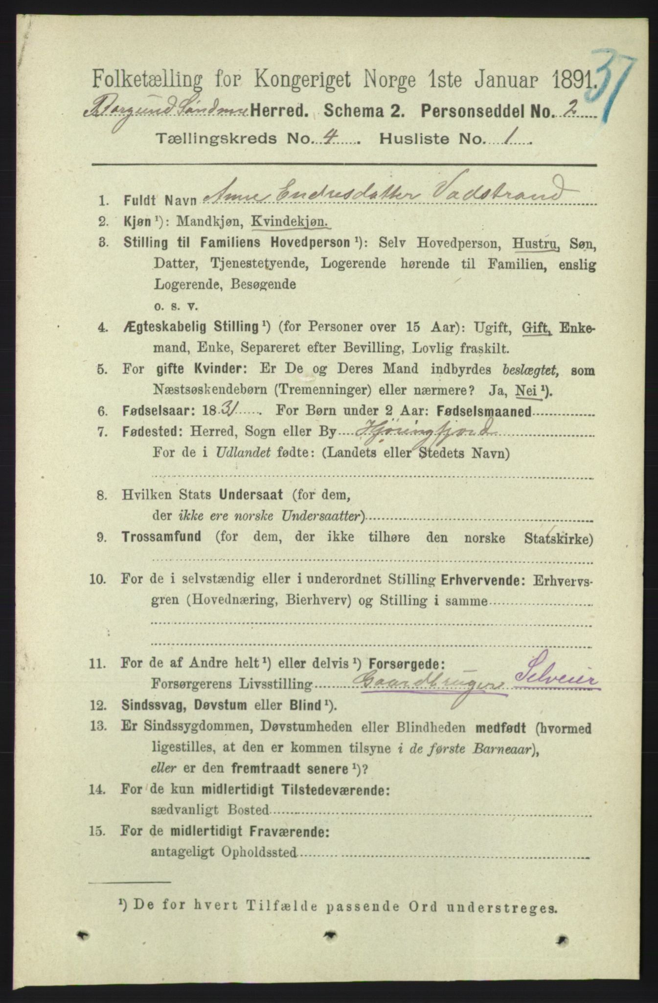 RA, 1891 census for 1531 Borgund, 1891, p. 1001