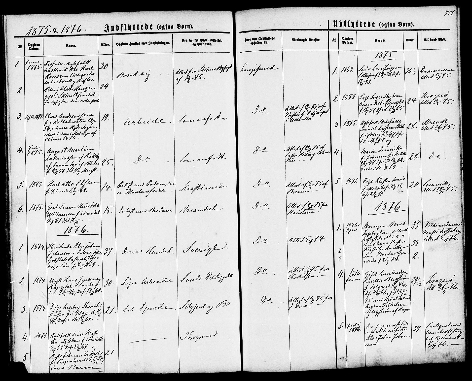 Langesund kirkebøker, SAKO/A-280/G/Ga/L0004: Parish register (copy) no. 4, 1859-1884, p. 227