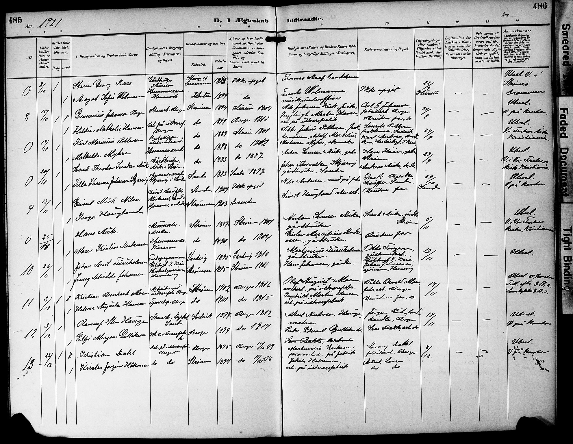 Strømm kirkebøker, AV/SAKO-A-322/G/Ga/L0004: Parish register (copy) no. I 4, 1897-1927, p. 485-486