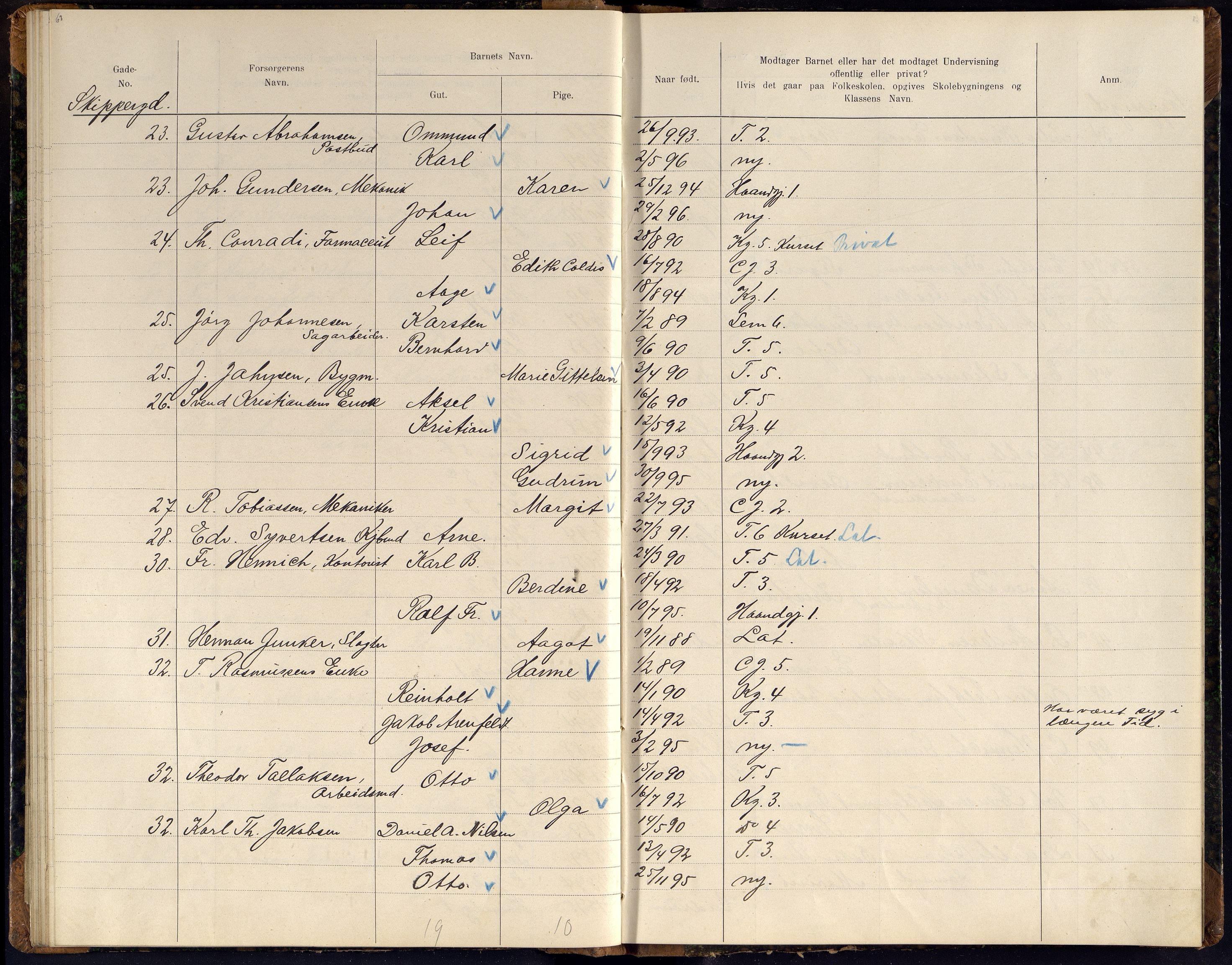 Kristiansand By - Skolekommisjonen/ -Styret, ARKSOR/1001KG510/J/Jb/L0011: Barnetelling, 1902, p. 61-62