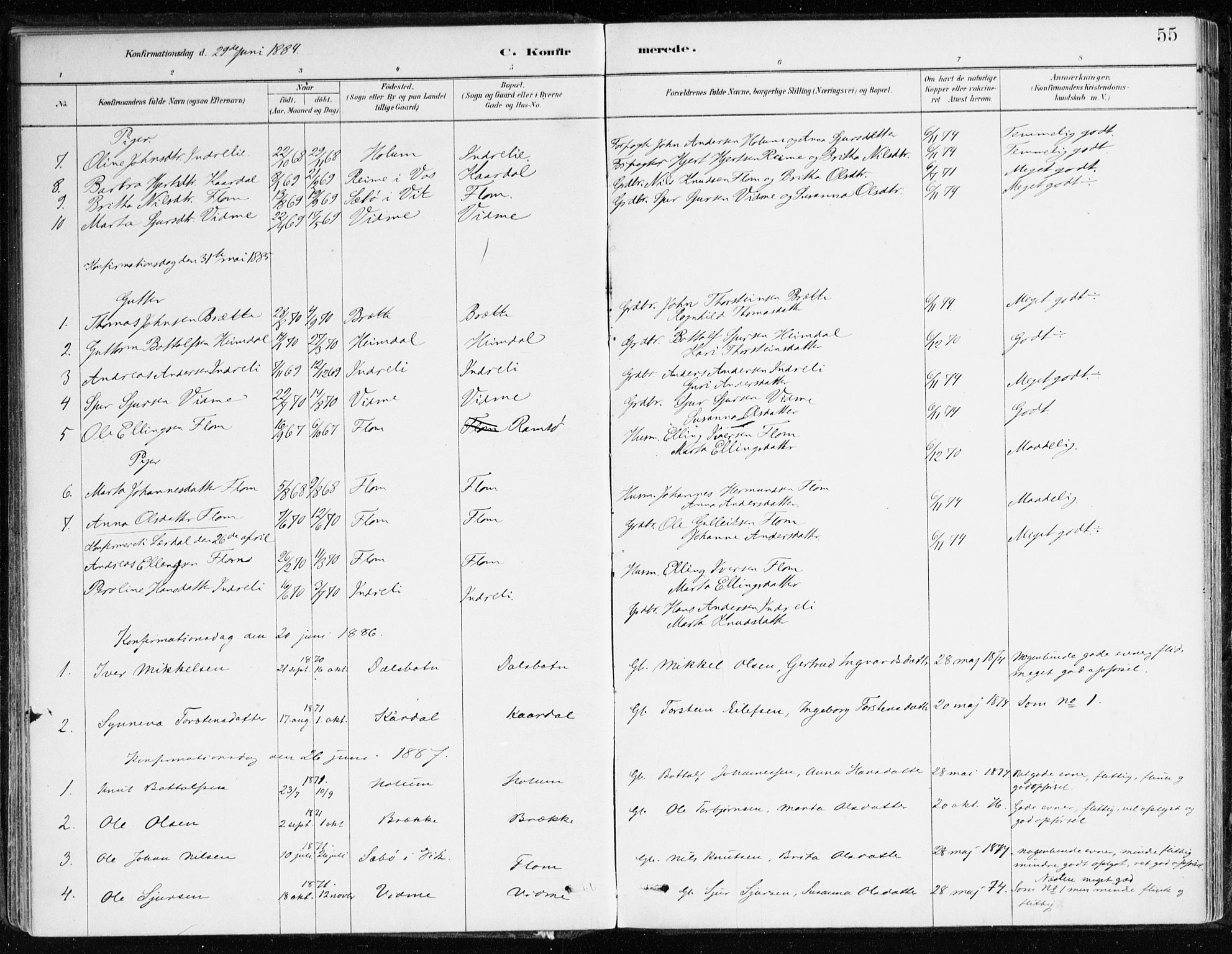 Aurland sokneprestembete, SAB/A-99937/H/Ha/Hac/L0001: Parish register (official) no. C 1, 1880-1921, p. 55