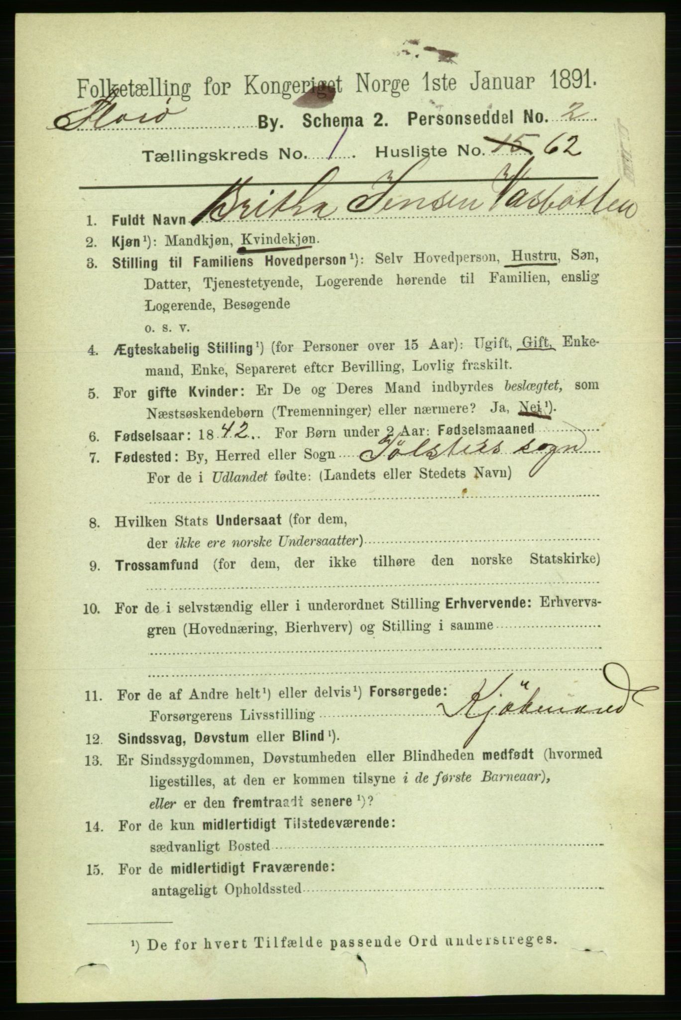 RA, 1891 census for 1401 Florø, 1891, p. 824