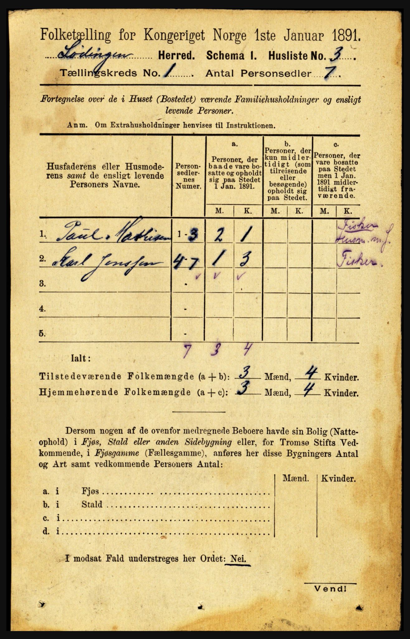 RA, 1891 census for 1851 Lødingen, 1891, p. 23