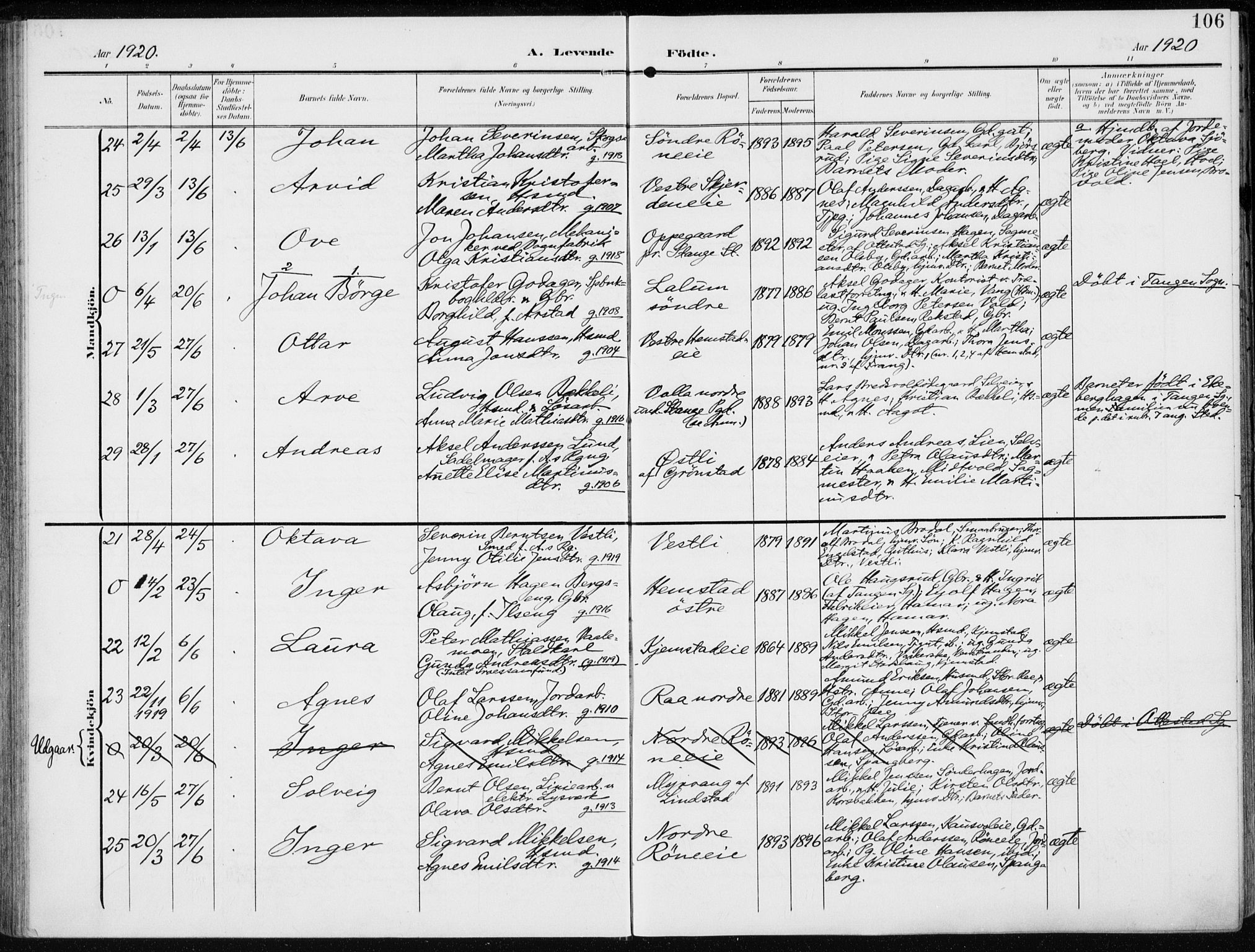 Stange prestekontor, SAH/PREST-002/K/L0024: Parish register (official) no. 24, 1906-1922, p. 106