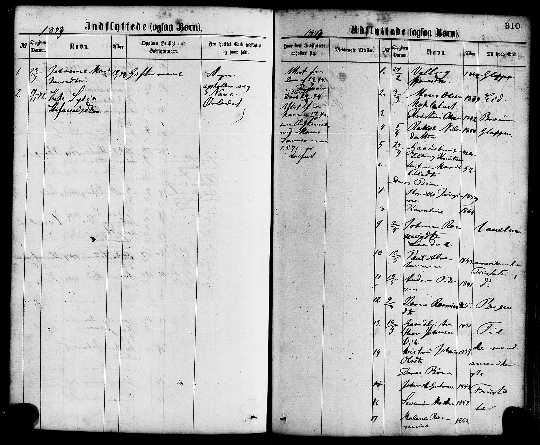 Davik sokneprestembete, AV/SAB-A-79701/H/Haa/Haaa/L0006: Parish register (official) no. A 6, 1867-1881, p. 310