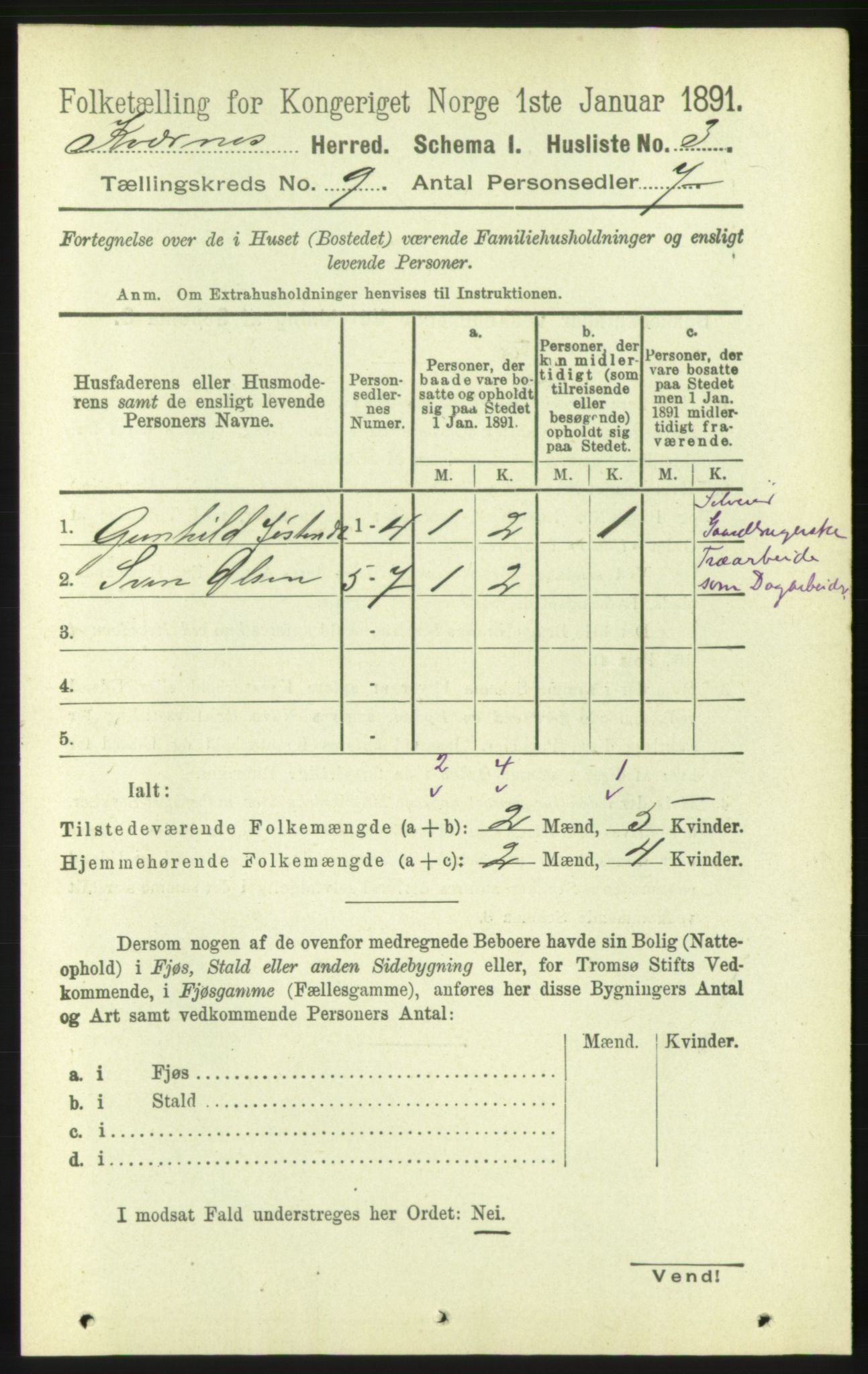 RA, 1891 census for 1553 Kvernes, 1891, p. 3887