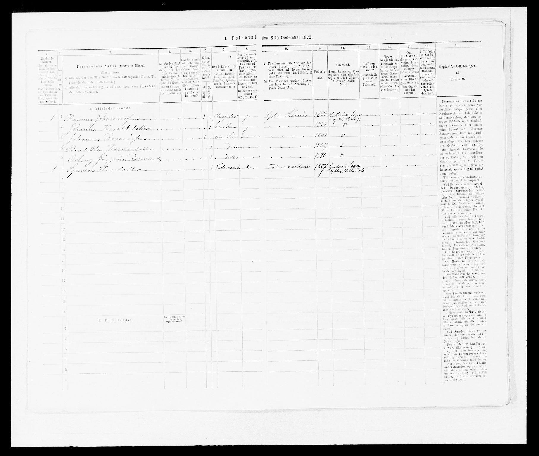 SAB, 1875 census for 1413P Hyllestad, 1875, p. 337