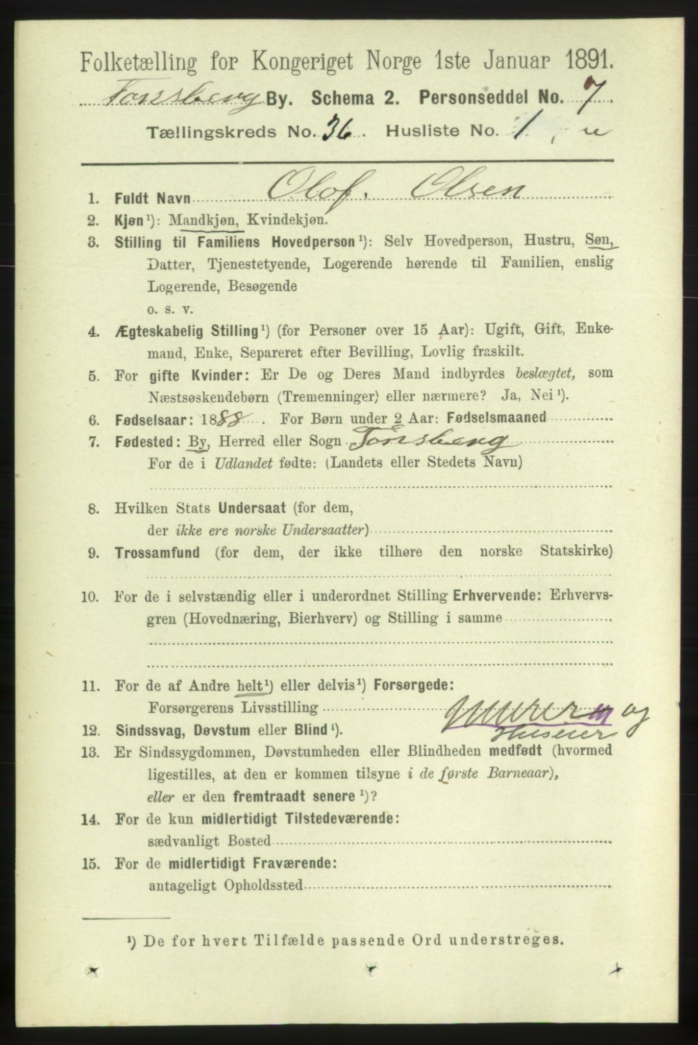 RA, 1891 census for 0705 Tønsberg, 1891, p. 7879