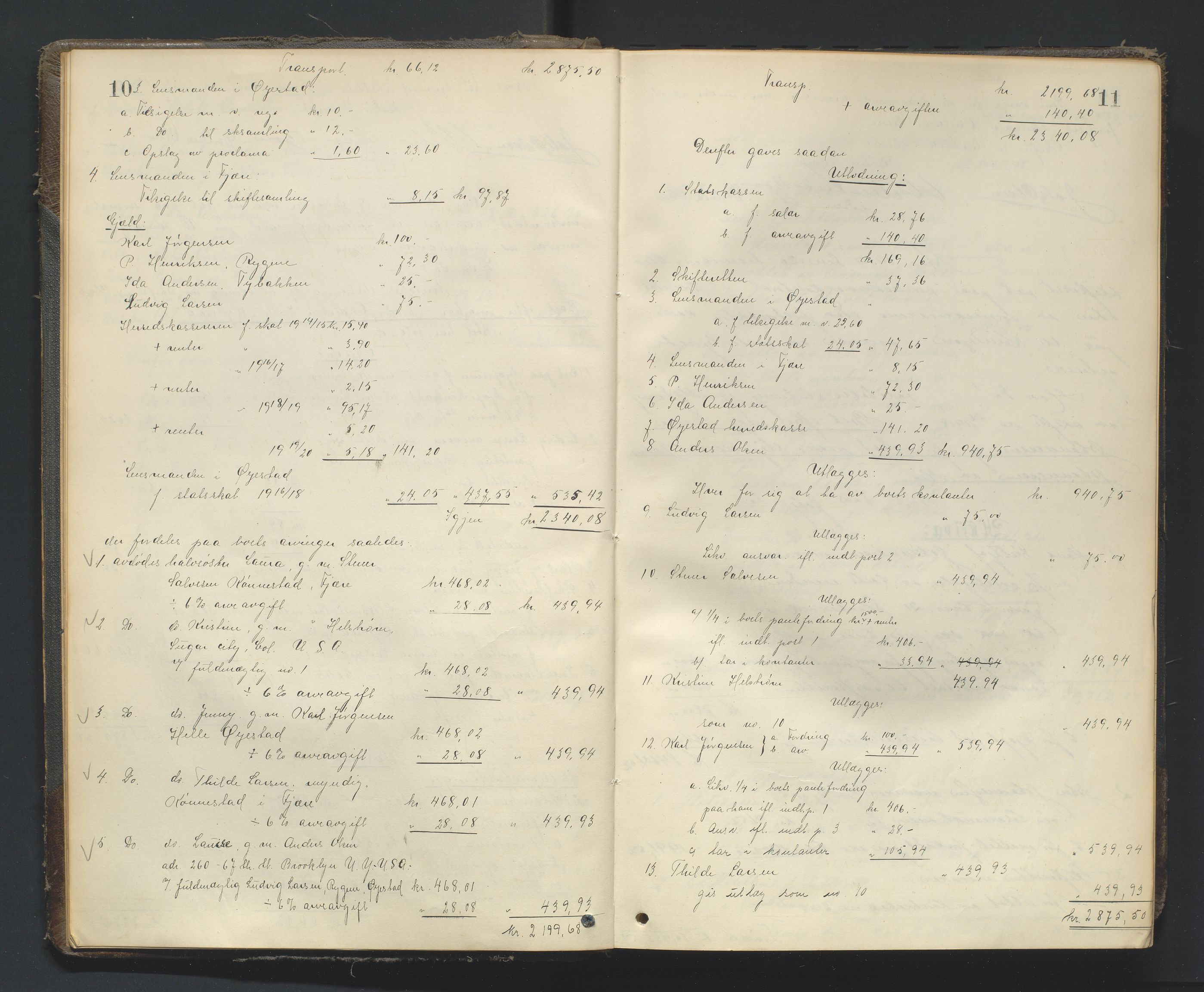 Nedenes sorenskriveri, AV/SAK-1221-0006/H/Hc/L0022: Skifteutlodningsprotokoll nr 8, 1919-1926, p. 10-11