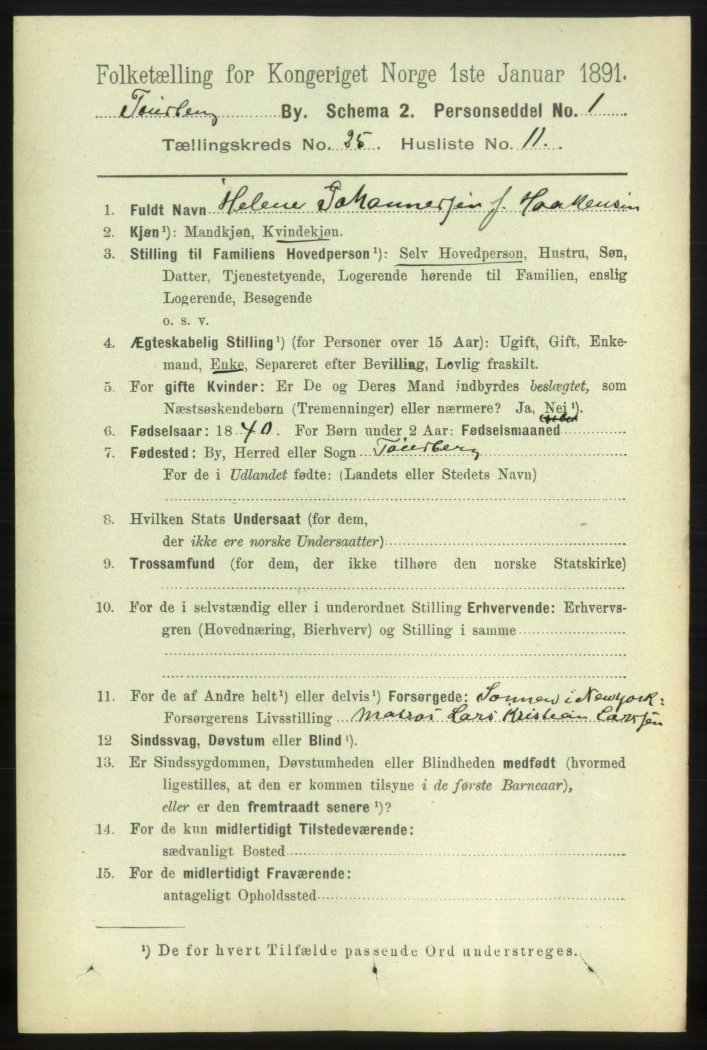 RA, 1891 census for 0705 Tønsberg, 1891, p. 6631