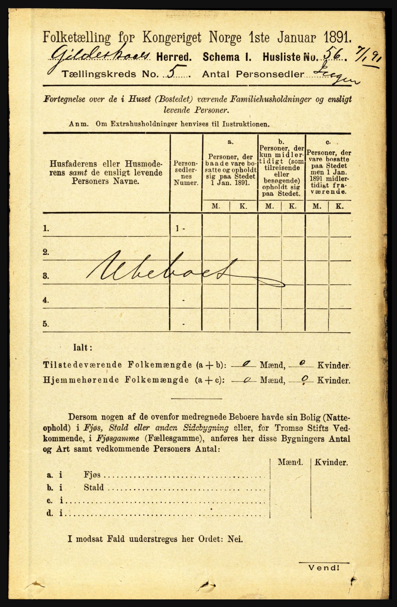 RA, 1891 census for 1838 Gildeskål, 1891, p. 1569