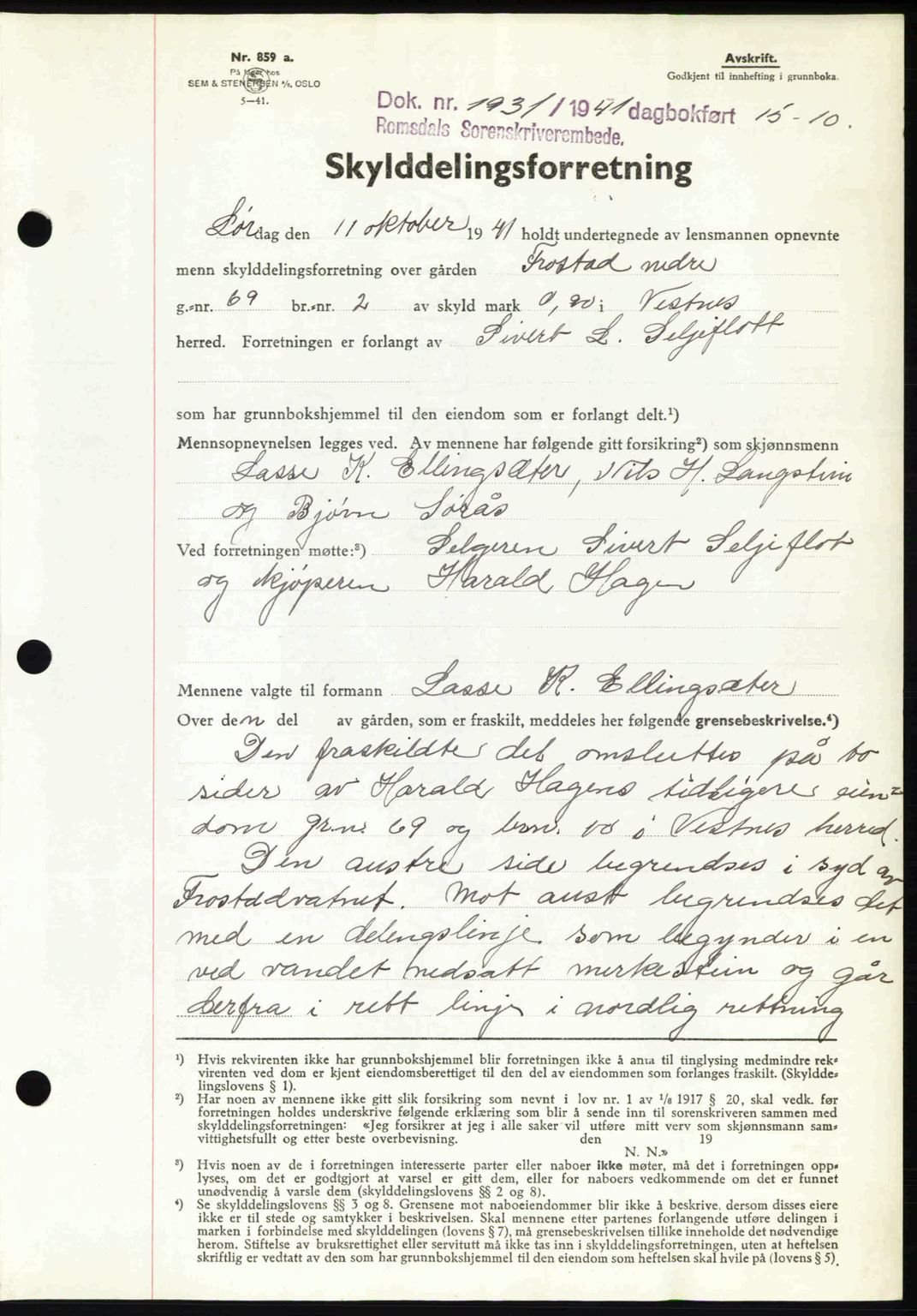 Romsdal sorenskriveri, AV/SAT-A-4149/1/2/2C: Mortgage book no. A11, 1941-1942, Diary no: : 1931/1941