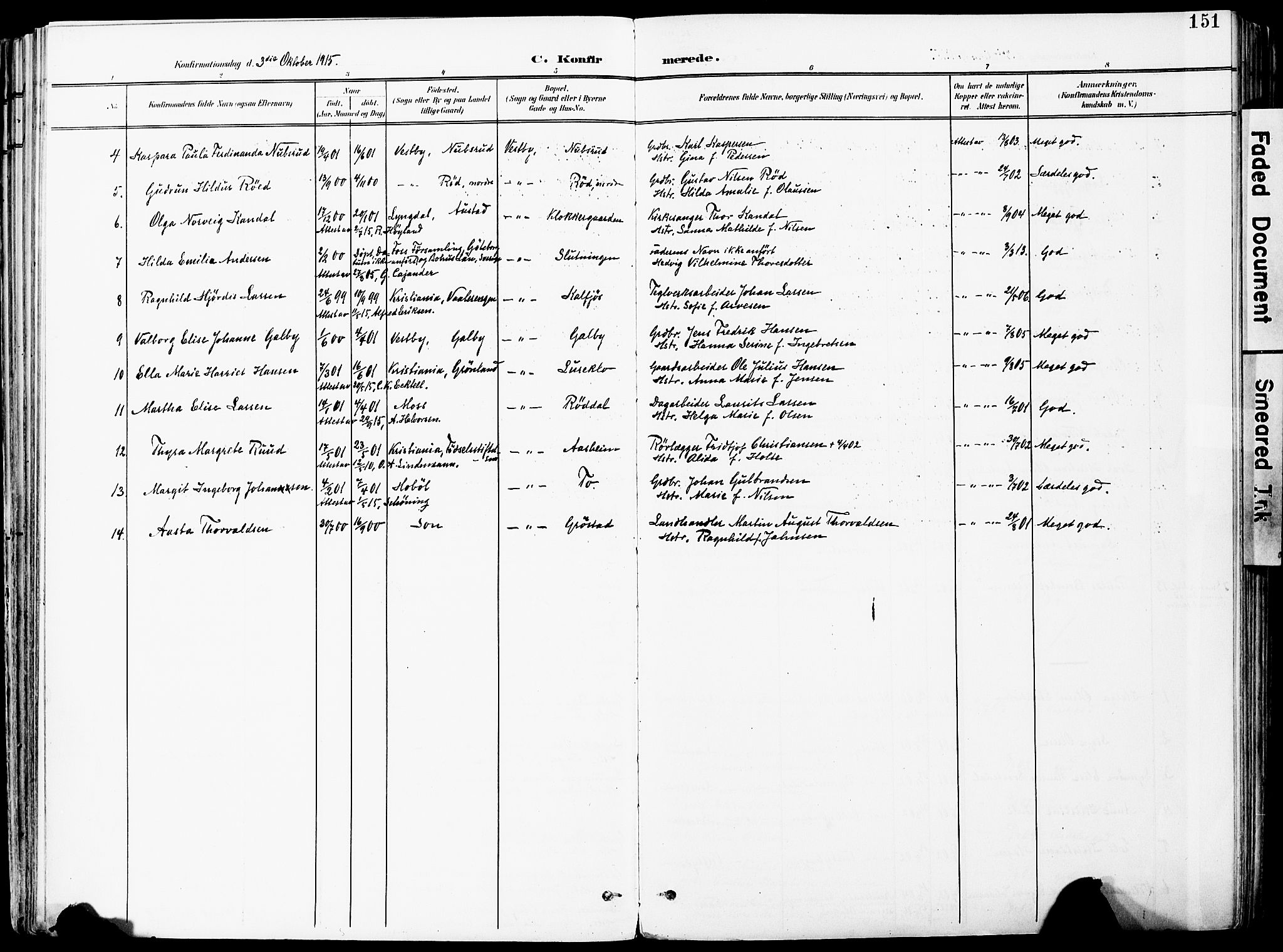 Vestby prestekontor Kirkebøker, AV/SAO-A-10893/F/Fa/L0010: Parish register (official) no. I 10, 1900-1926, p. 151