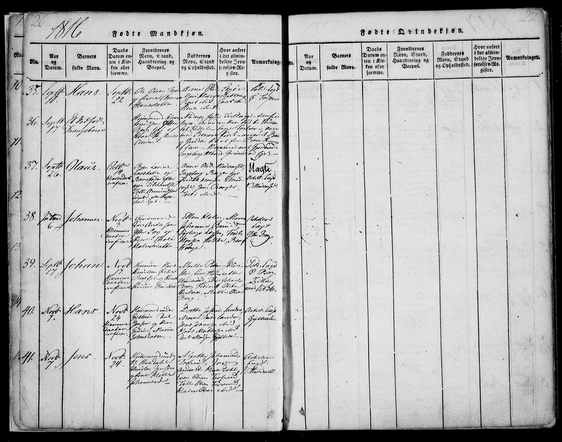 Sande Kirkebøker, AV/SAKO-A-53/F/Fa/L0003: Parish register (official) no. 3, 1814-1847, p. 26-27