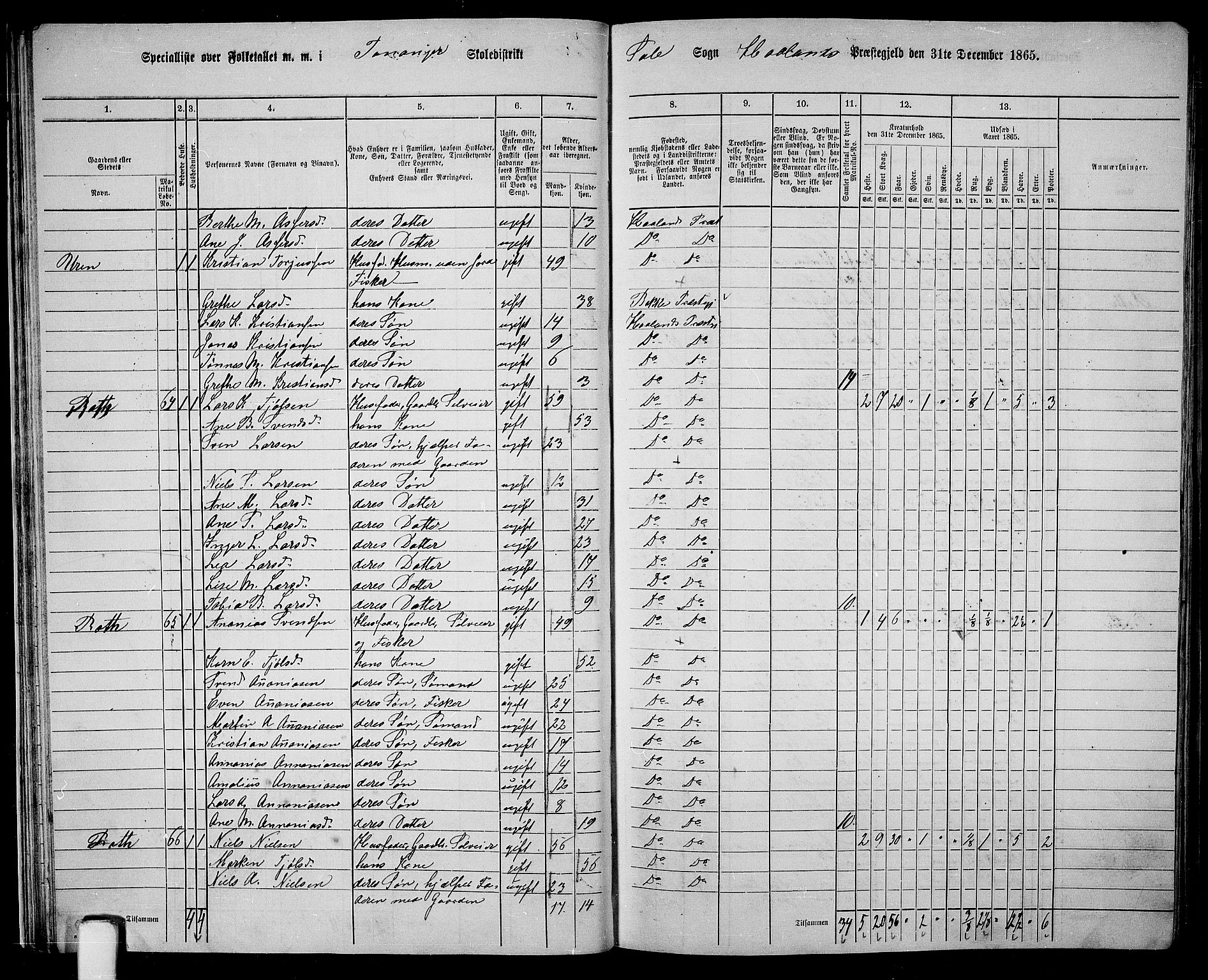 RA, 1865 census for Håland, 1865, p. 31