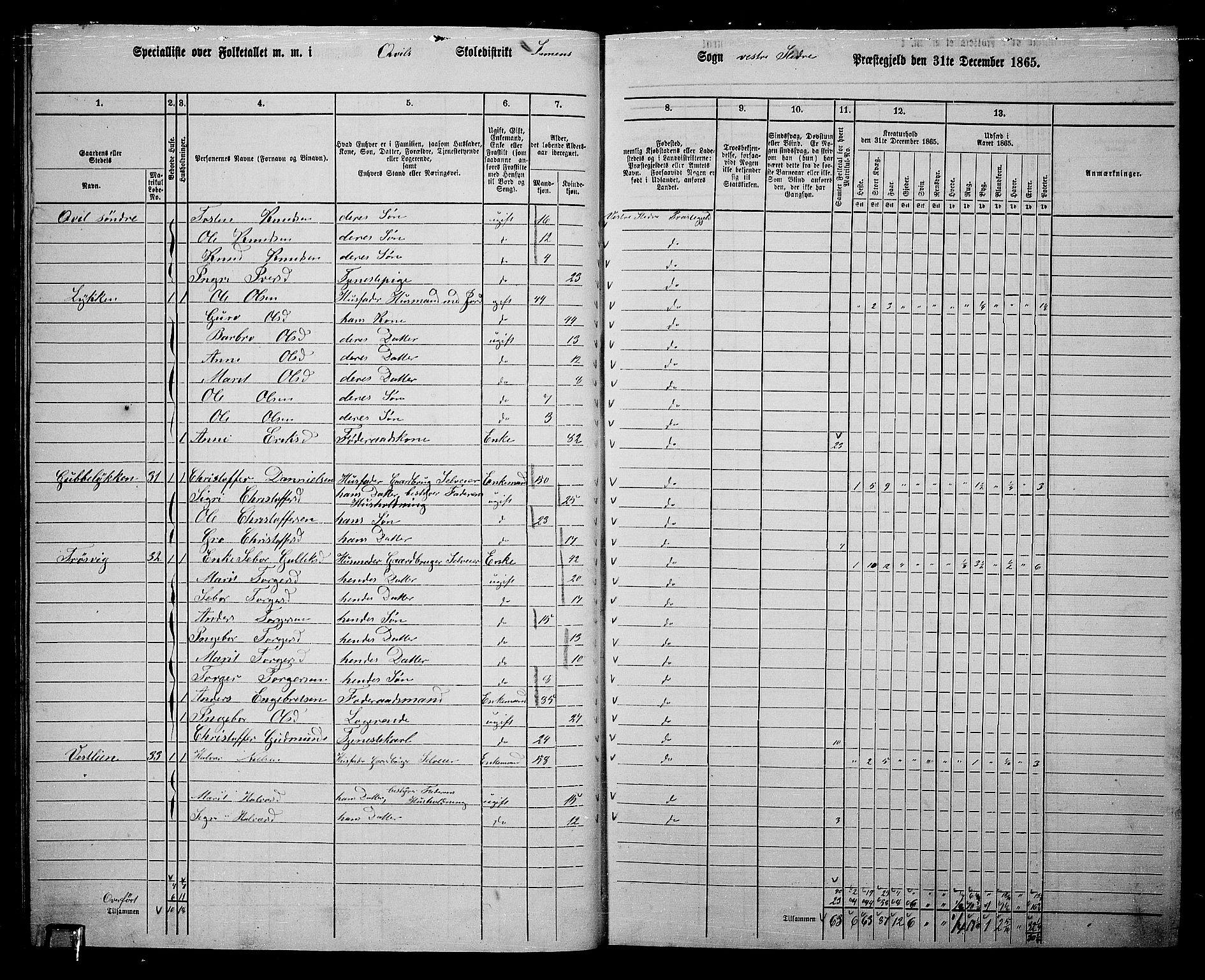 RA, 1865 census for Vestre Slidre, 1865, p. 25