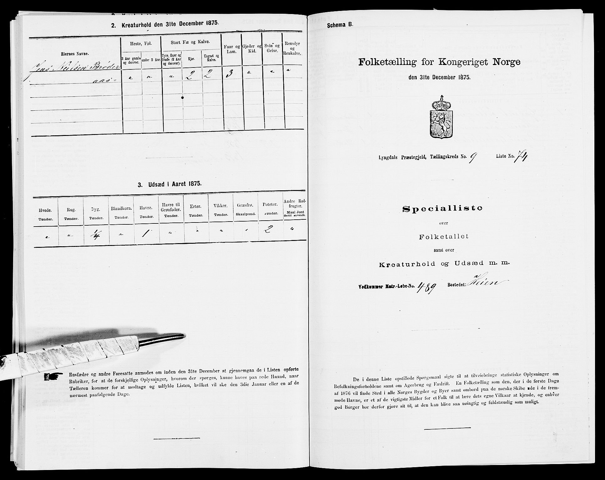 SAK, 1875 census for 1032P Lyngdal, 1875, p. 1511