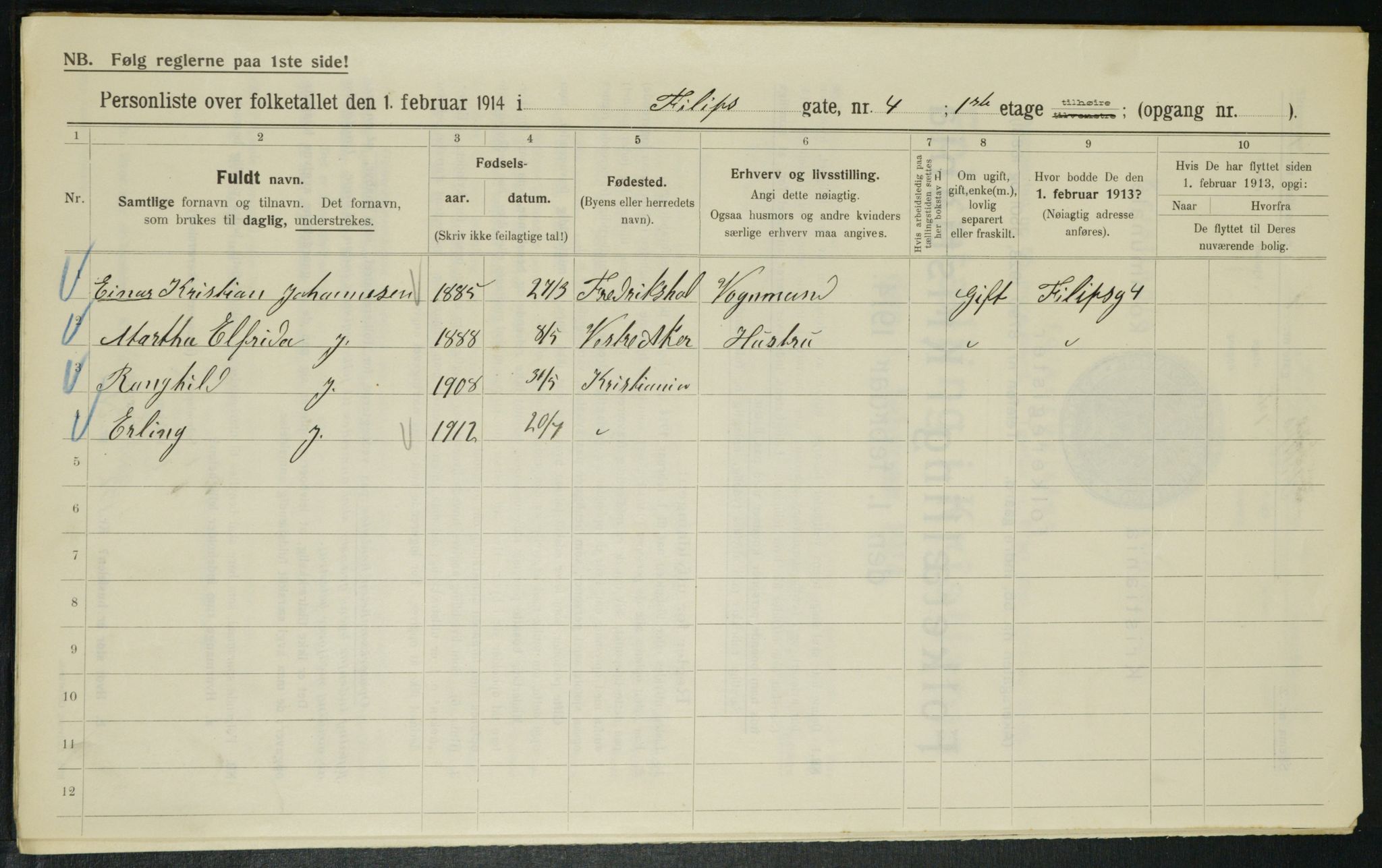 OBA, Municipal Census 1914 for Kristiania, 1914, p. 24384