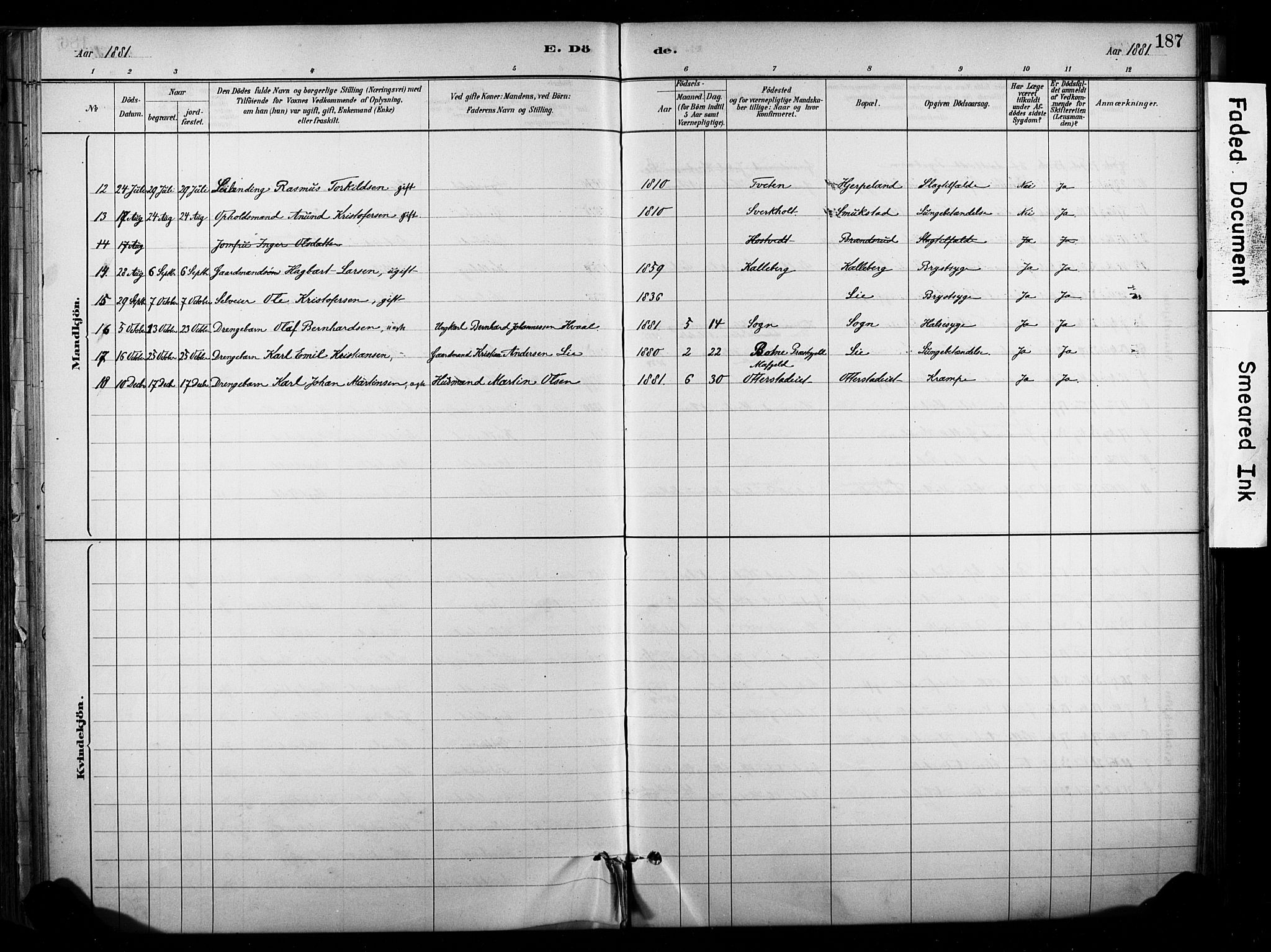 Lardal kirkebøker, AV/SAKO-A-350/F/Fb/L0001: Parish register (official) no. II 1, 1881-1911, p. 187