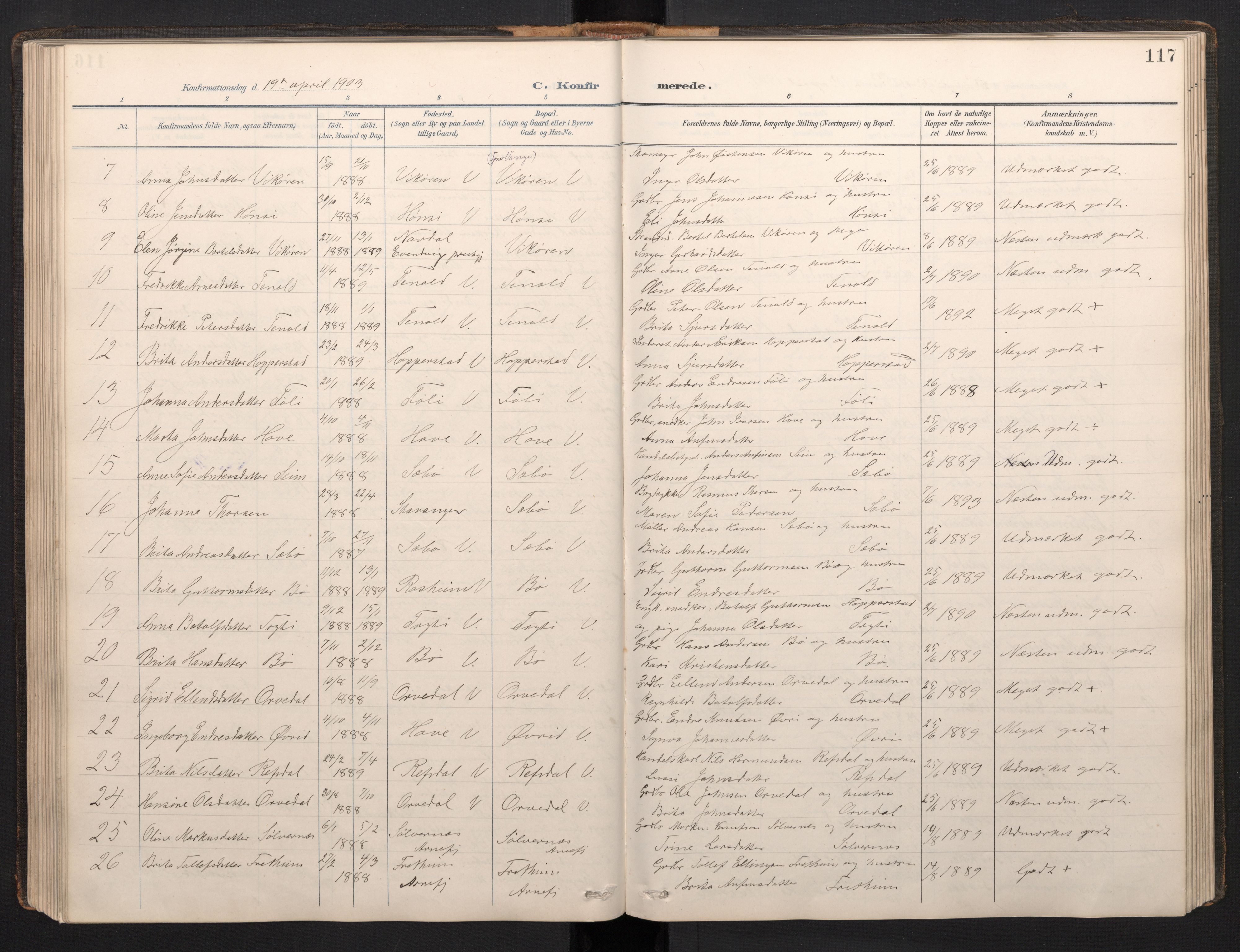 Vik sokneprestembete, AV/SAB-A-81501/H/Hab/Haba/L0004: Parish register (copy) no. A 4, 1895-1914, p. 116b-117a