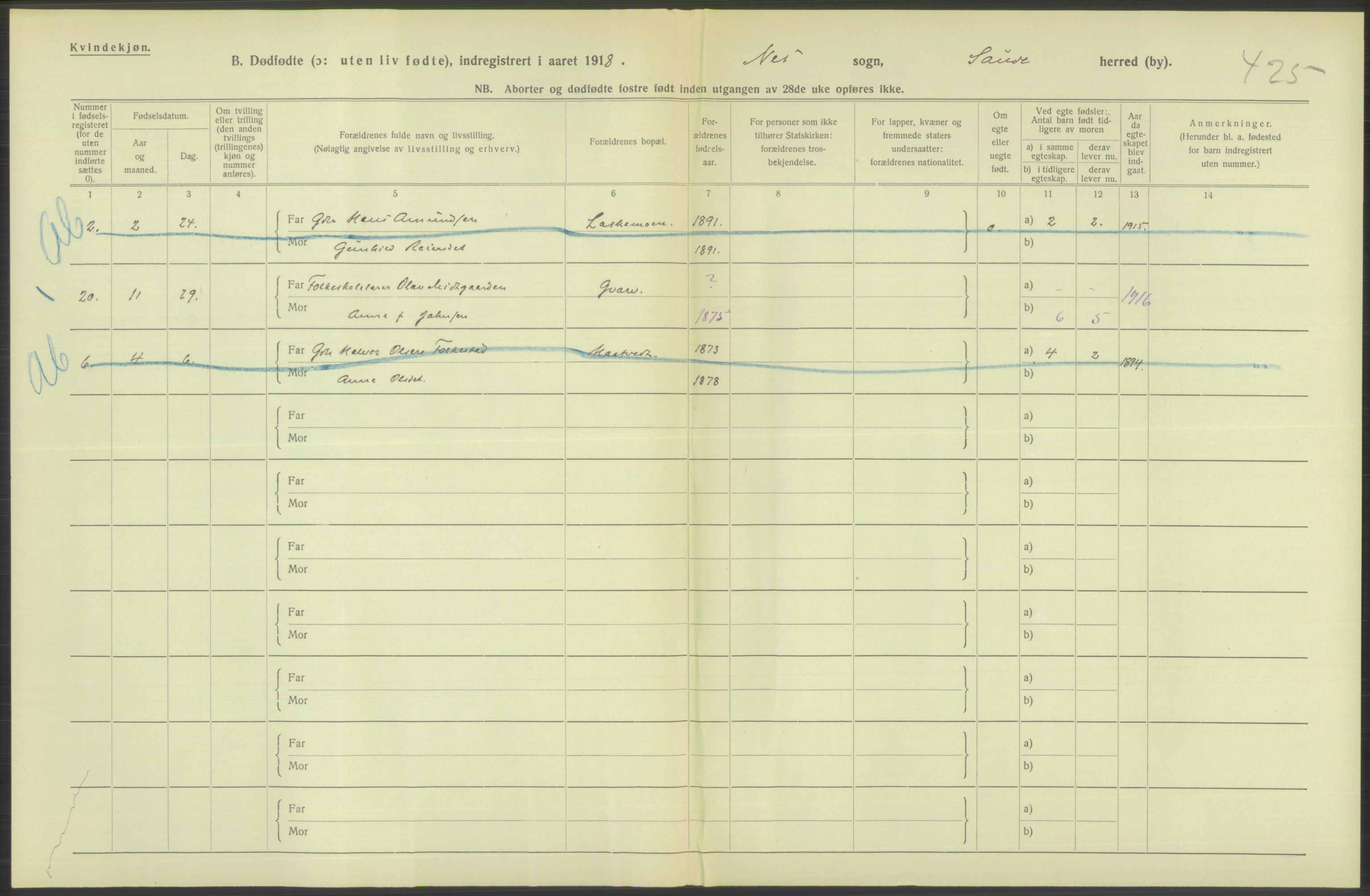 Statistisk sentralbyrå, Sosiodemografiske emner, Befolkning, RA/S-2228/D/Df/Dfb/Dfbh/L0025: Telemark fylke: Gifte, dødfødte. Bygder og byer., 1918, p. 350