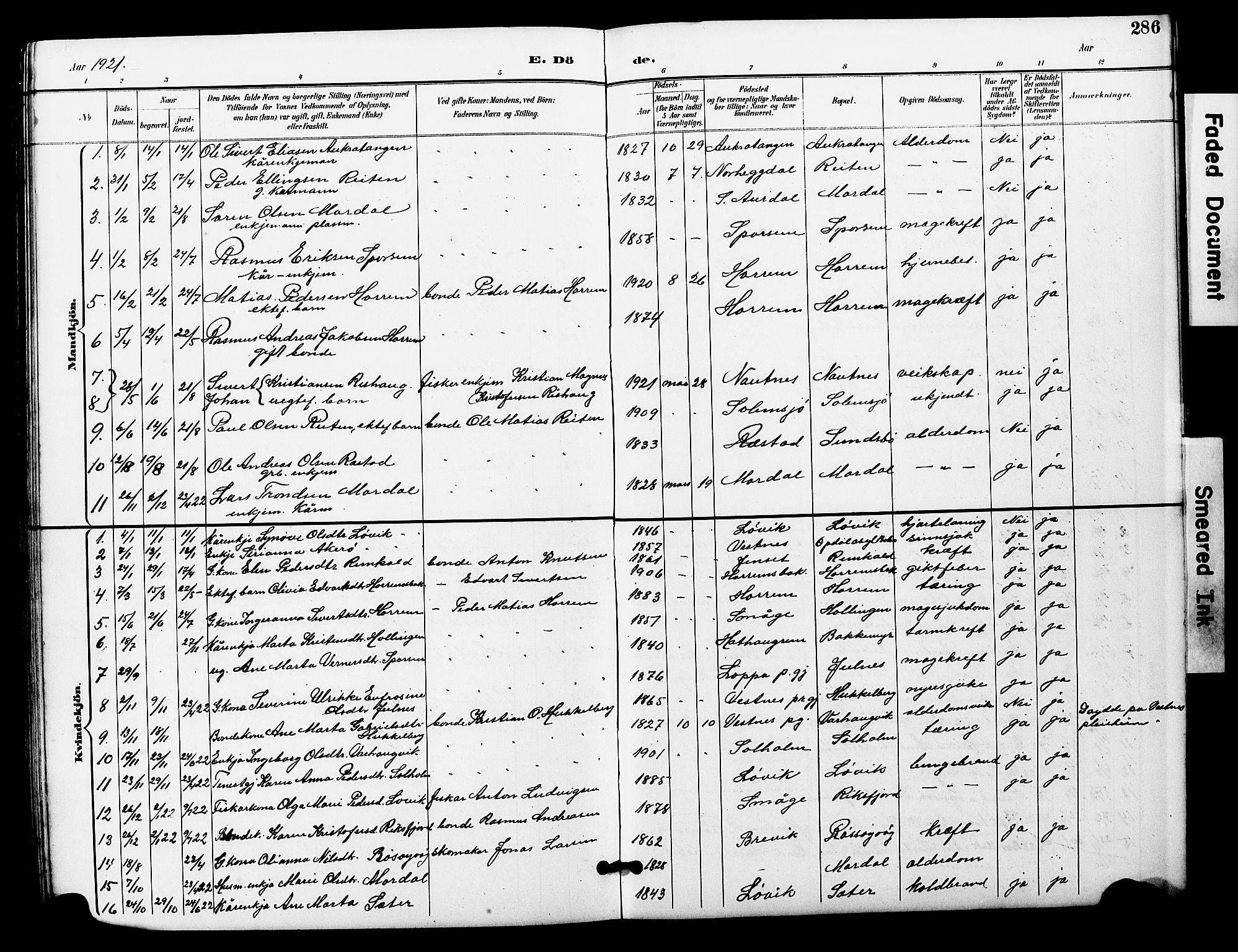 Ministerialprotokoller, klokkerbøker og fødselsregistre - Møre og Romsdal, AV/SAT-A-1454/560/L0725: Parish register (copy) no. 560C02, 1895-1930, p. 286