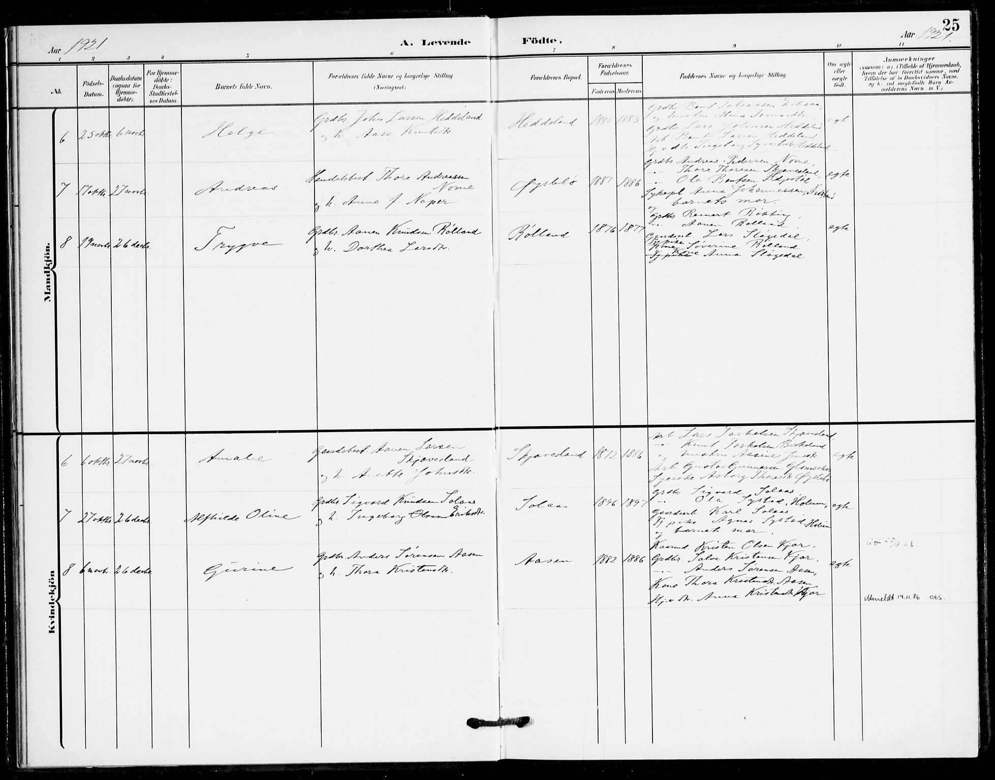 Holum sokneprestkontor, AV/SAK-1111-0022/F/Fa/Fac/L0005: Parish register (official) no. A 5, 1908-1930, p. 25