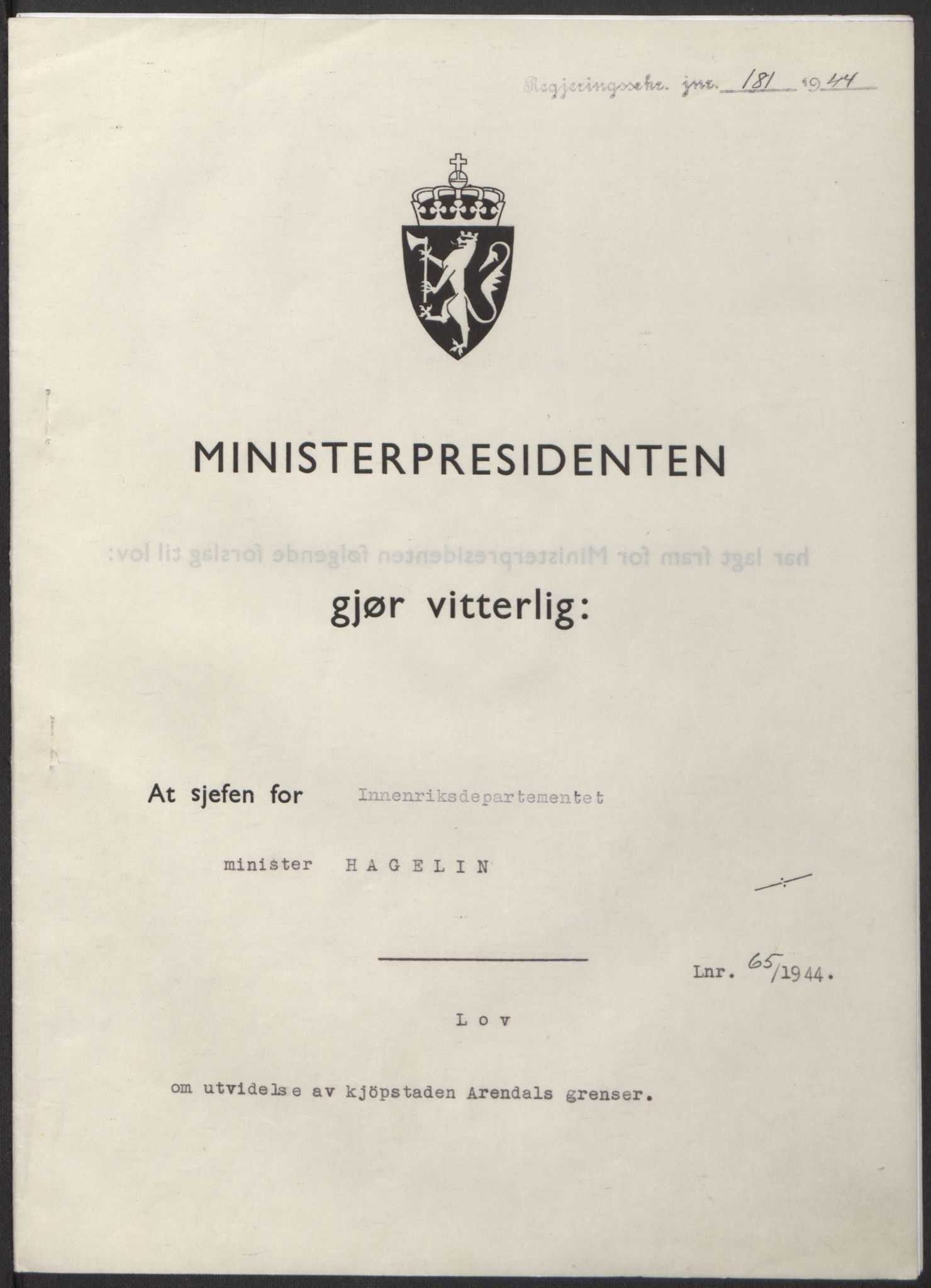 NS-administrasjonen 1940-1945 (Statsrådsekretariatet, de kommisariske statsråder mm), RA/S-4279/D/Db/L0100: Lover, 1944, p. 307