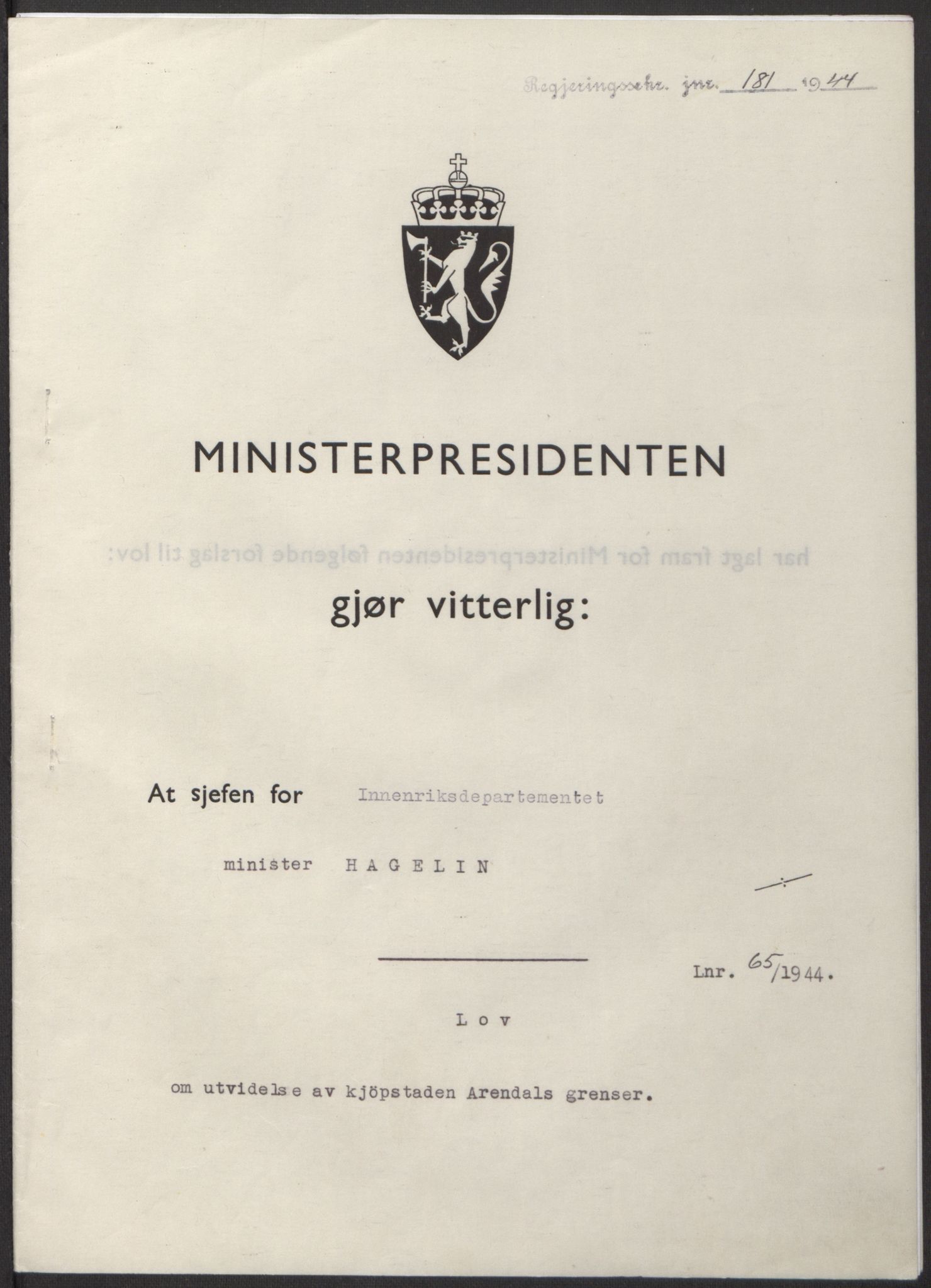 NS-administrasjonen 1940-1945 (Statsrådsekretariatet, de kommisariske statsråder mm), AV/RA-S-4279/D/Db/L0100: Lover, 1944, p. 307