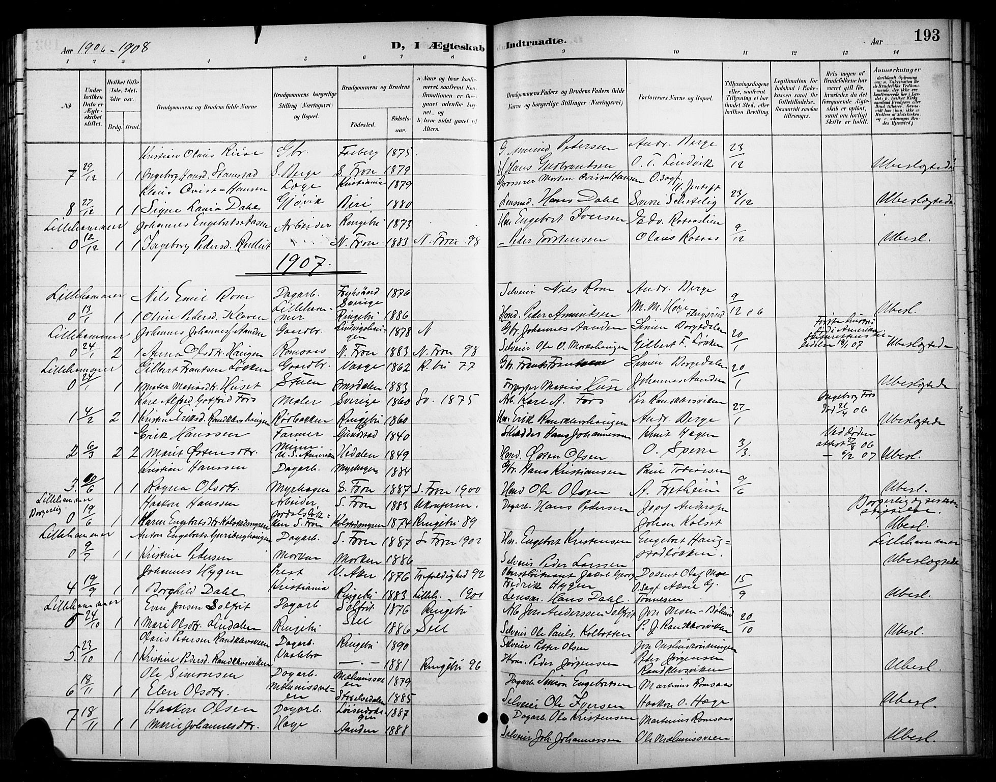 Ringebu prestekontor, SAH/PREST-082/H/Ha/Hab/L0009: Parish register (copy) no. 9, 1899-1921, p. 193