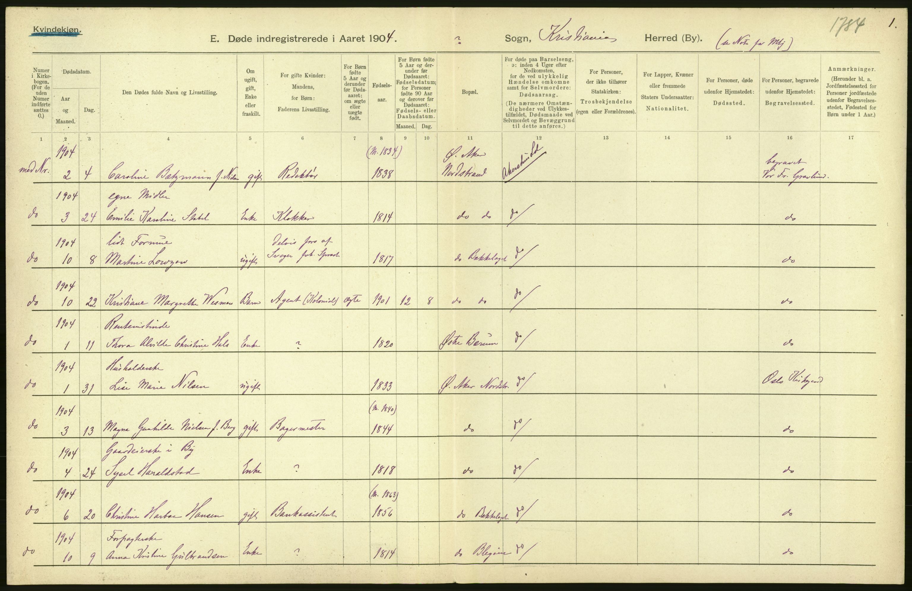 Statistisk sentralbyrå, Sosiodemografiske emner, Befolkning, AV/RA-S-2228/D/Df/Dfa/Dfab/L0004: Kristiania: Gifte, døde, 1904, p. 492