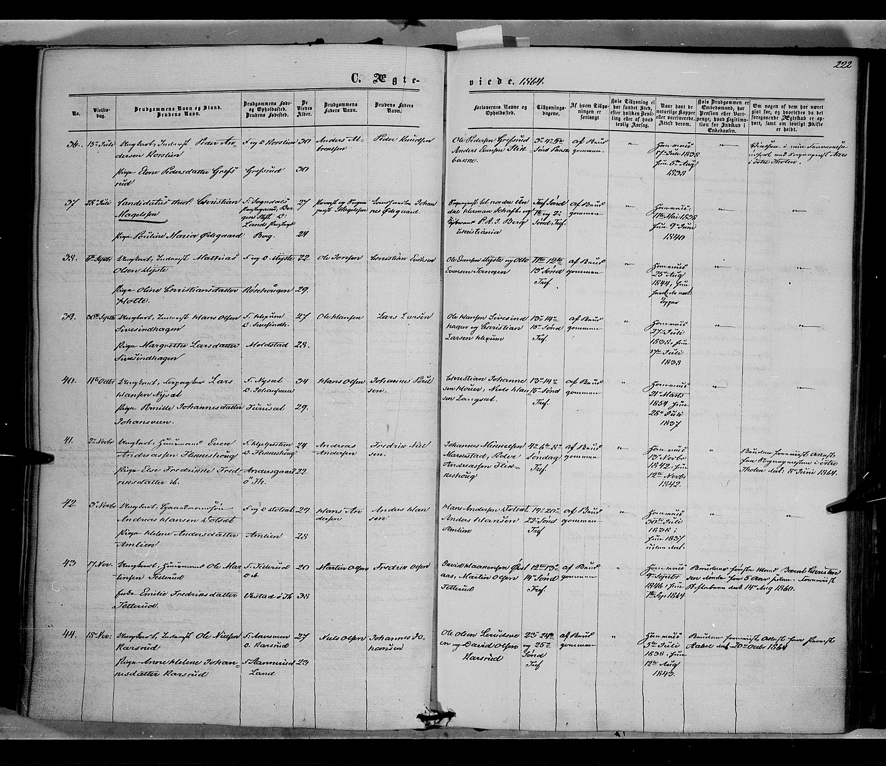 Vestre Toten prestekontor, SAH/PREST-108/H/Ha/Haa/L0007: Parish register (official) no. 7, 1862-1869, p. 222