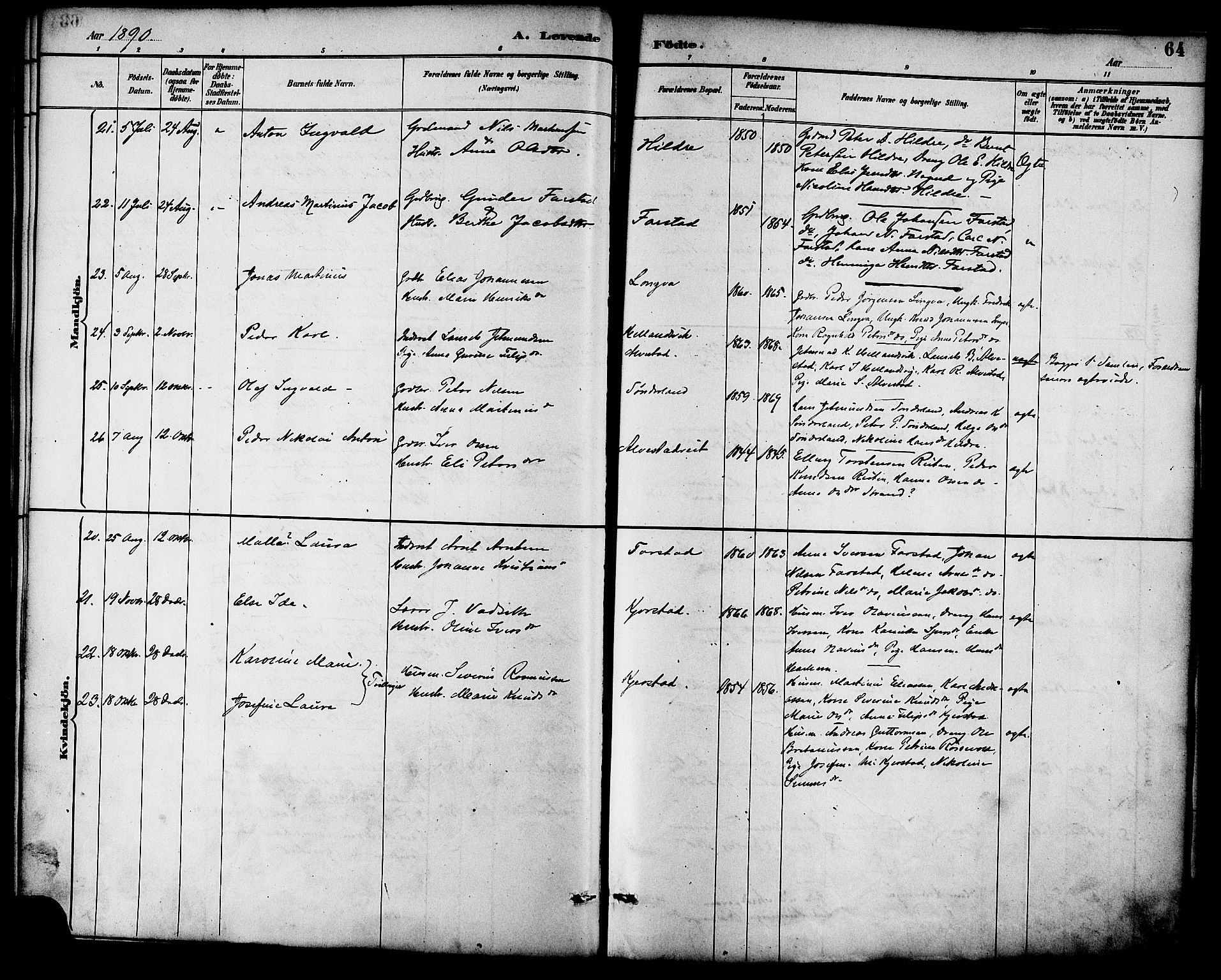 Ministerialprotokoller, klokkerbøker og fødselsregistre - Møre og Romsdal, AV/SAT-A-1454/536/L0501: Parish register (official) no. 536A10, 1884-1896, p. 64