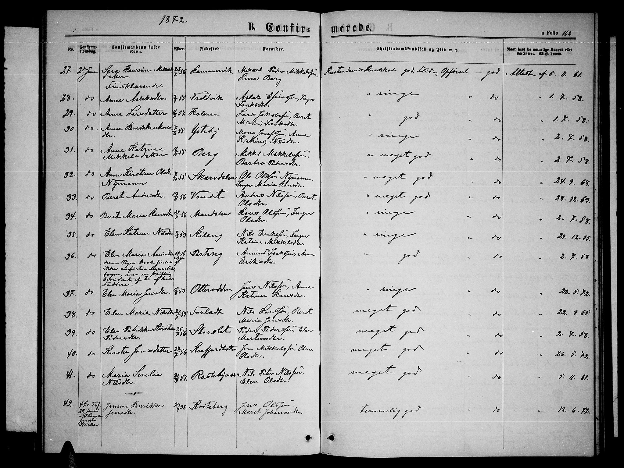 Lyngen sokneprestembete, AV/SATØ-S-1289/H/He/Heb/L0004klokker: Parish register (copy) no. 4, 1868-1878, p. 162