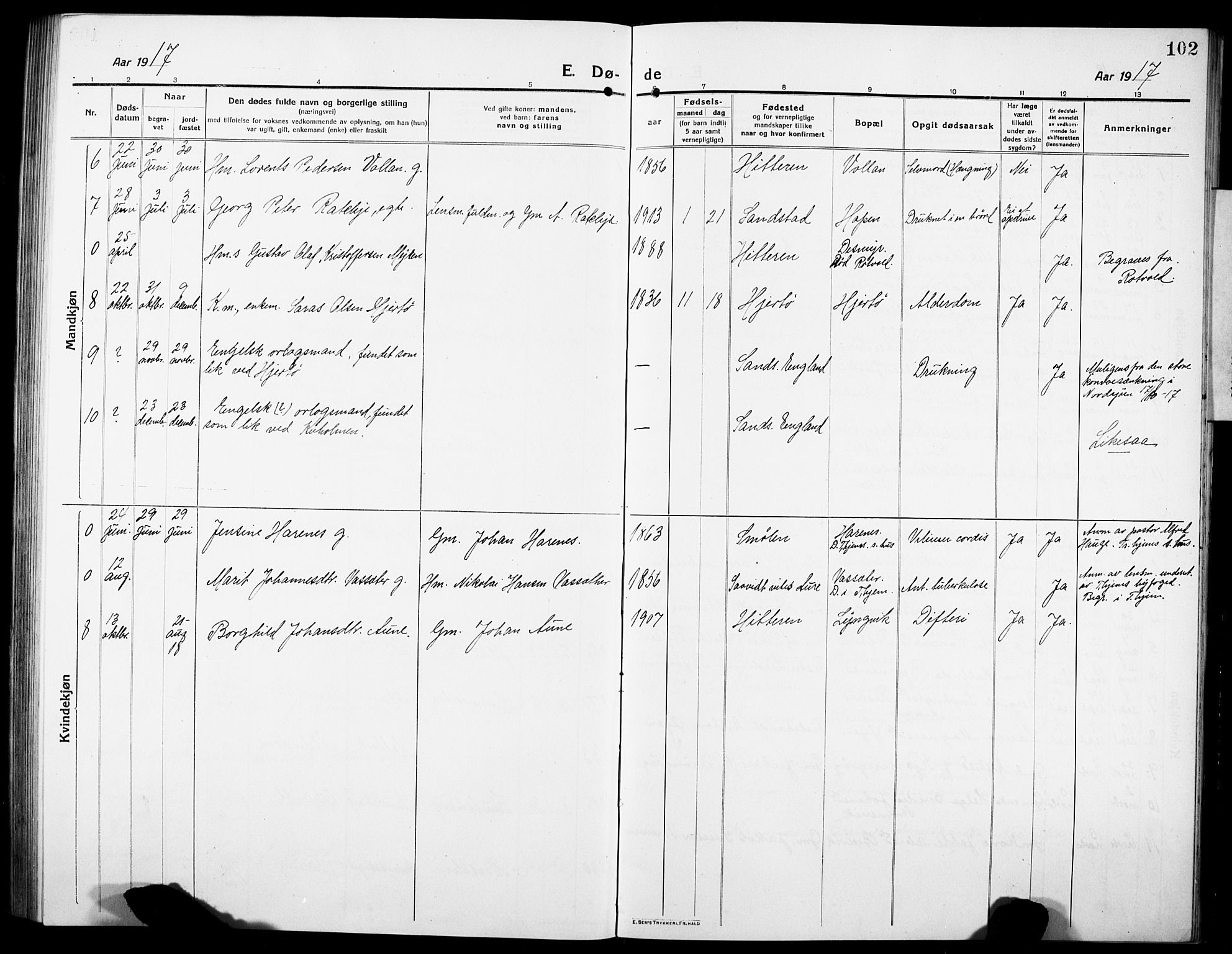 Ministerialprotokoller, klokkerbøker og fødselsregistre - Sør-Trøndelag, SAT/A-1456/634/L0543: Parish register (copy) no. 634C05, 1917-1928, p. 102