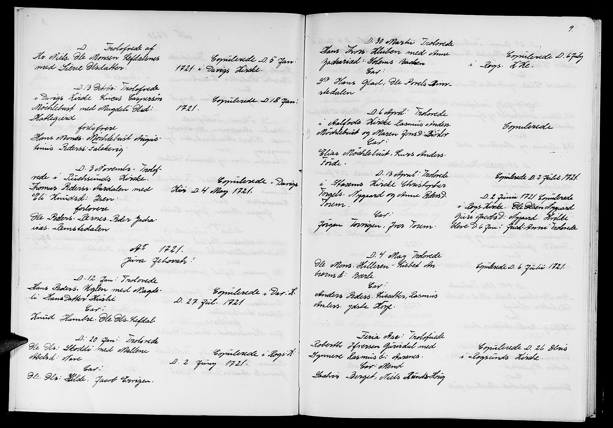 Davik sokneprestembete, AV/SAB-A-79701/H/Haa/Haaa/L0001: Parish register (official) no. A 1, 1710-1742, p. 9