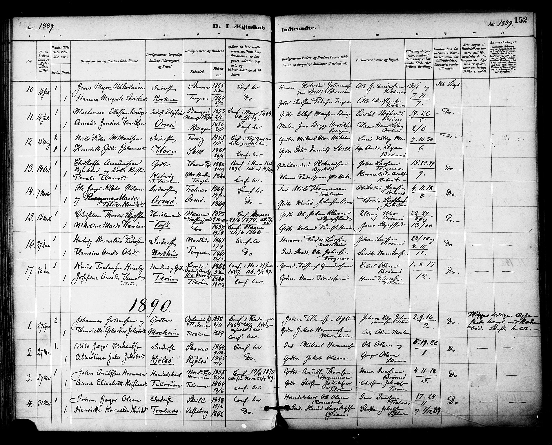 Ministerialprotokoller, klokkerbøker og fødselsregistre - Nordland, SAT/A-1459/813/L0200: Parish register (official) no. 813A10, 1886-1900, p. 152