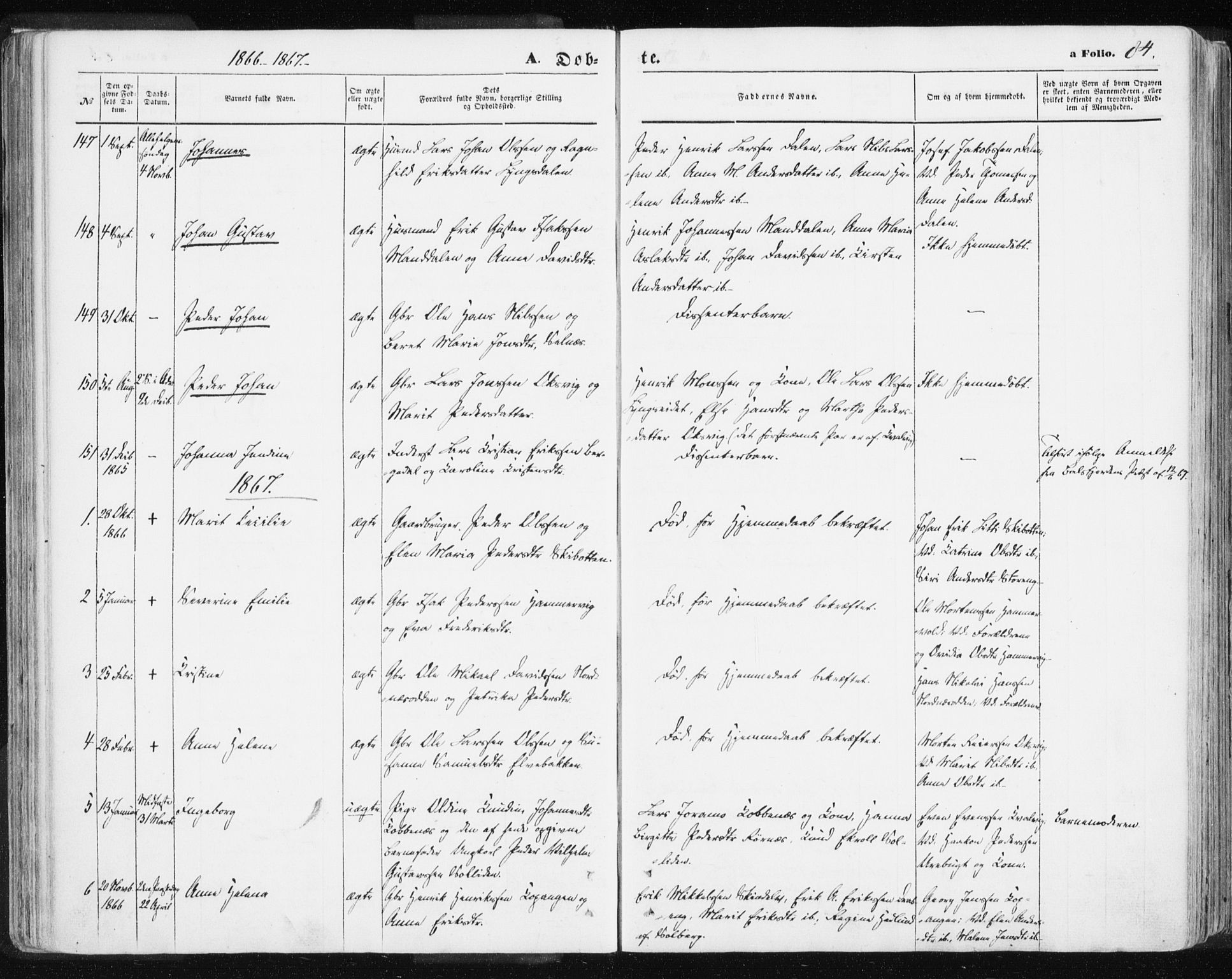 Lyngen sokneprestembete, SATØ/S-1289/H/He/Hea/L0005kirke: Parish register (official) no. 5, 1859-1869, p. 84
