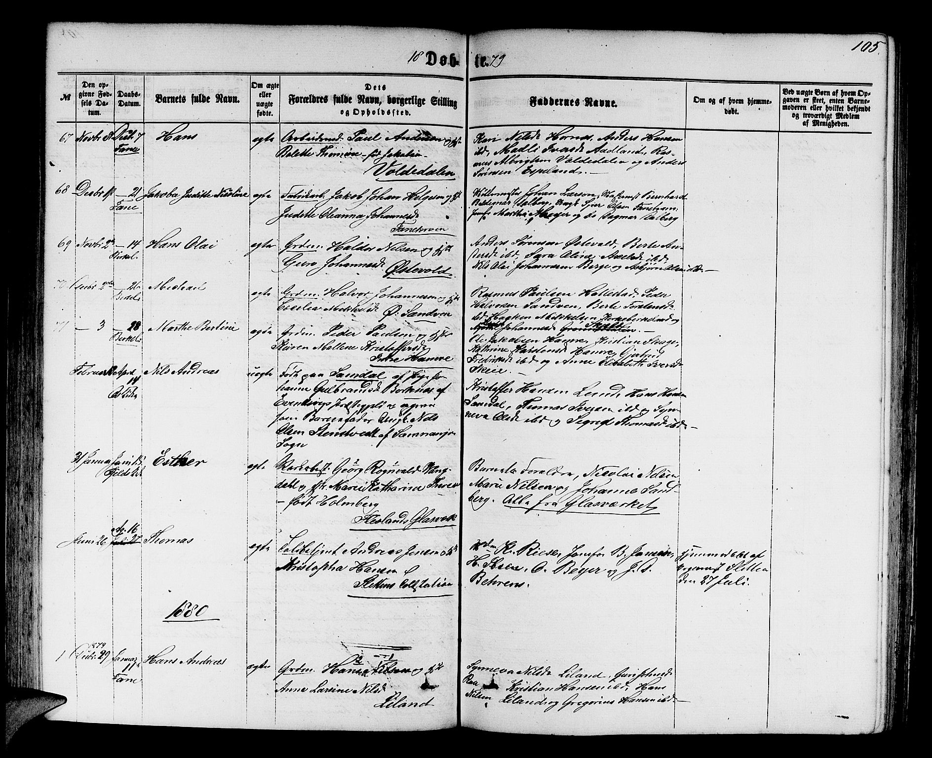 Fana Sokneprestembete, SAB/A-75101/H/Hab/Habb/L0003: Parish register (copy) no. B 3, 1861-1888, p. 105