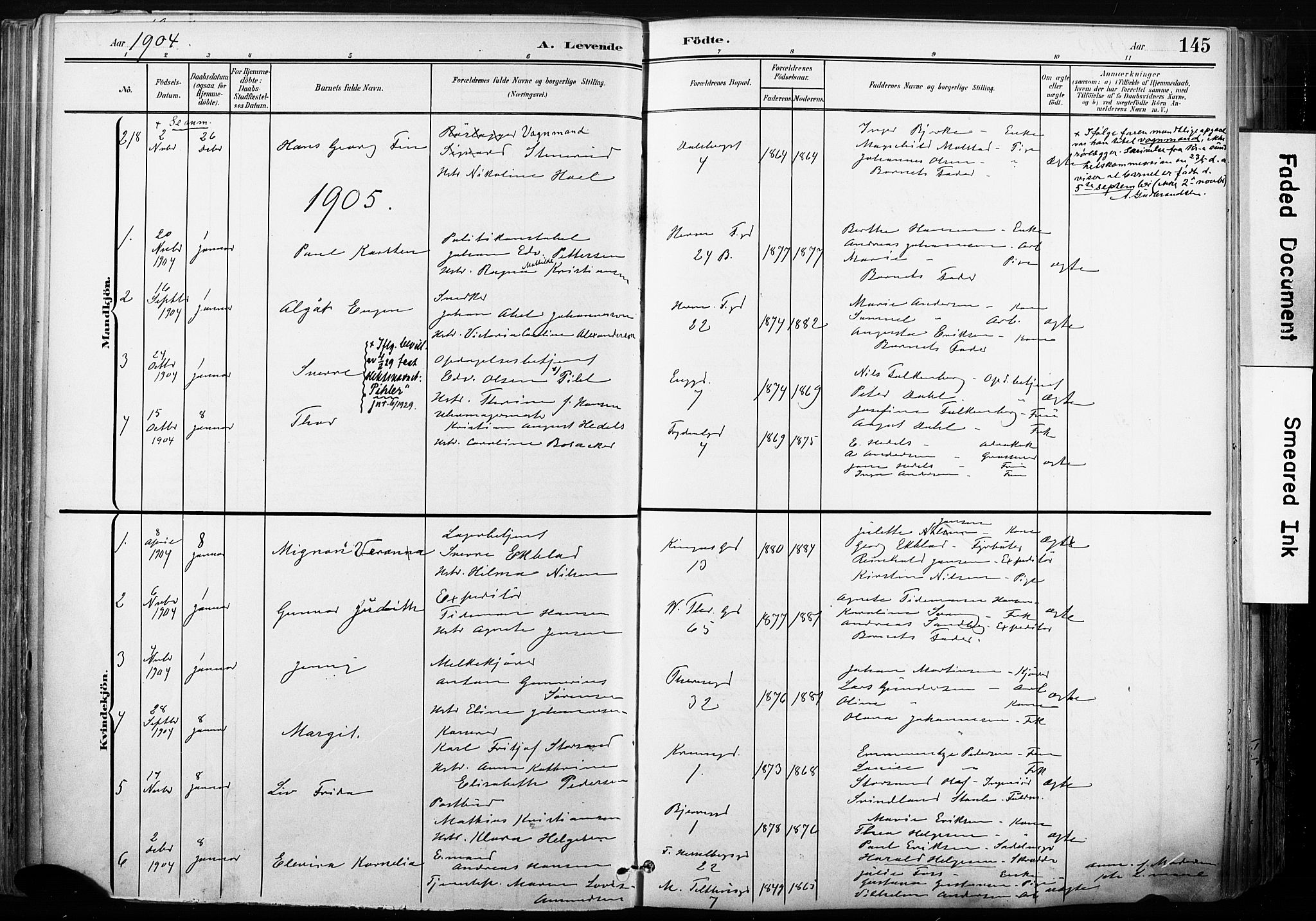 Gamle Aker prestekontor Kirkebøker, SAO/A-10617a/F/L0013: Parish register (official) no. 13, 1901-1908, p. 145