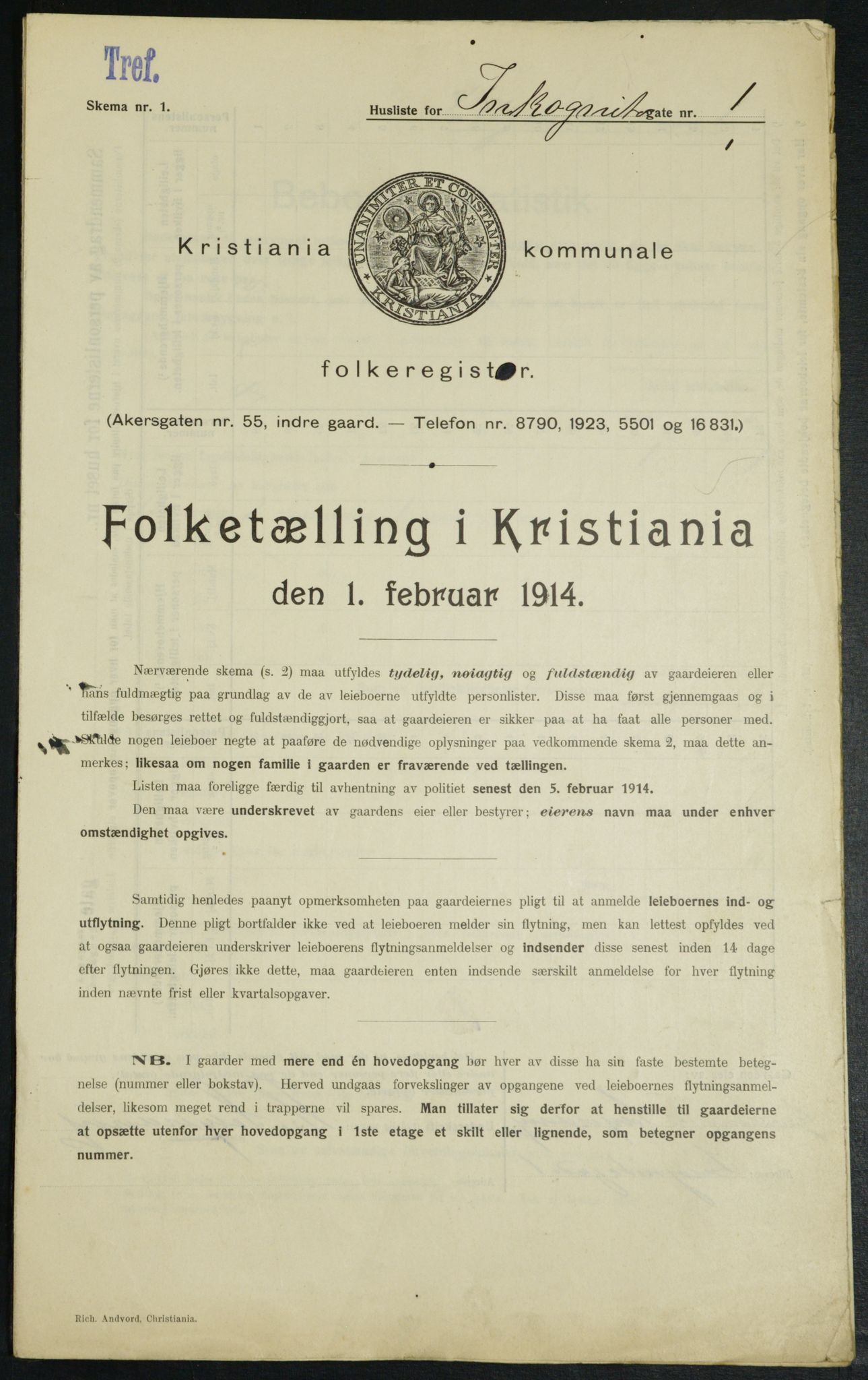 OBA, Municipal Census 1914 for Kristiania, 1914, p. 44004