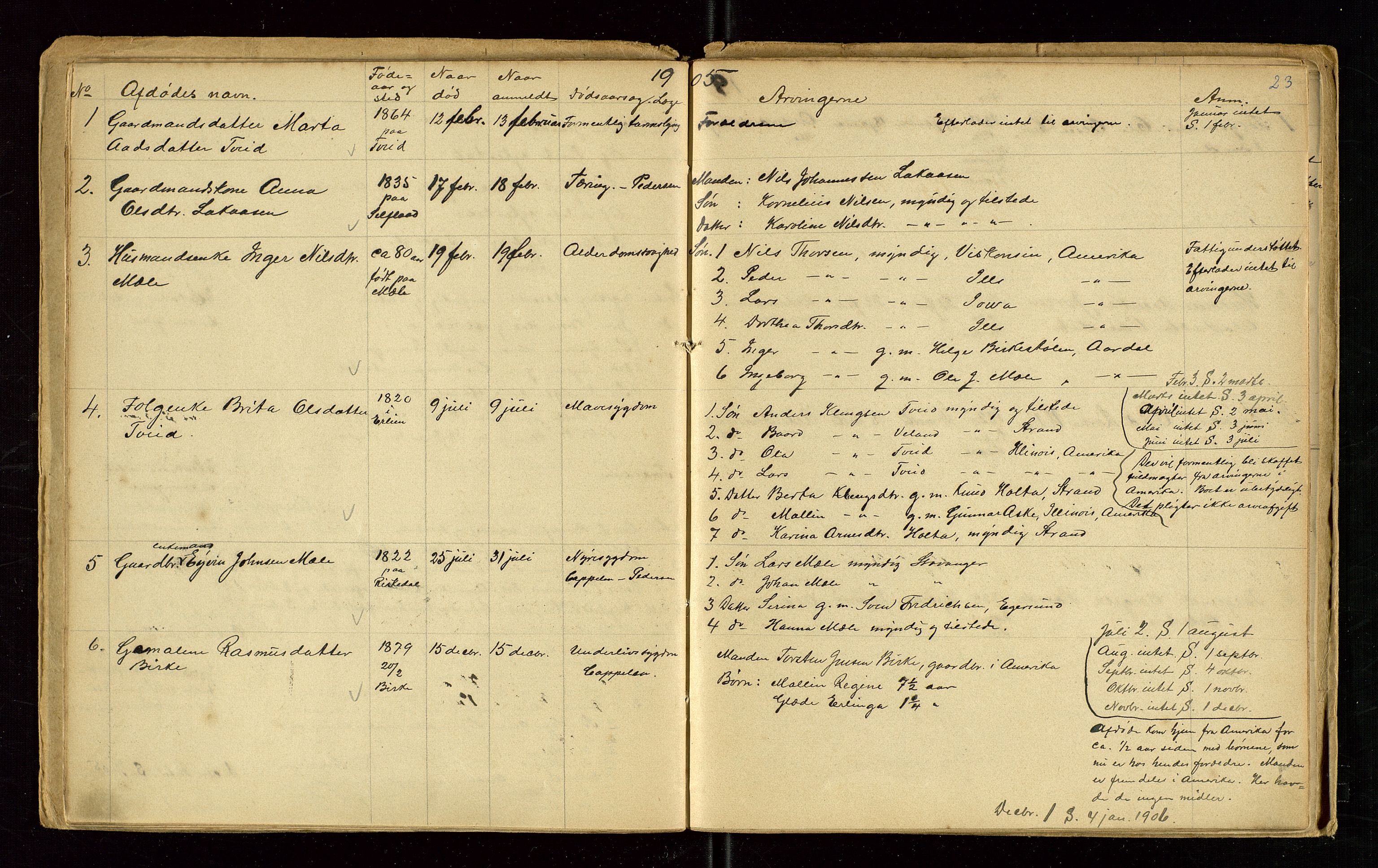 Årdal lensmannskontor, AV/SAST-A-100453/Gga/L0003: "Dødsliste", 1895-1915, p. 23