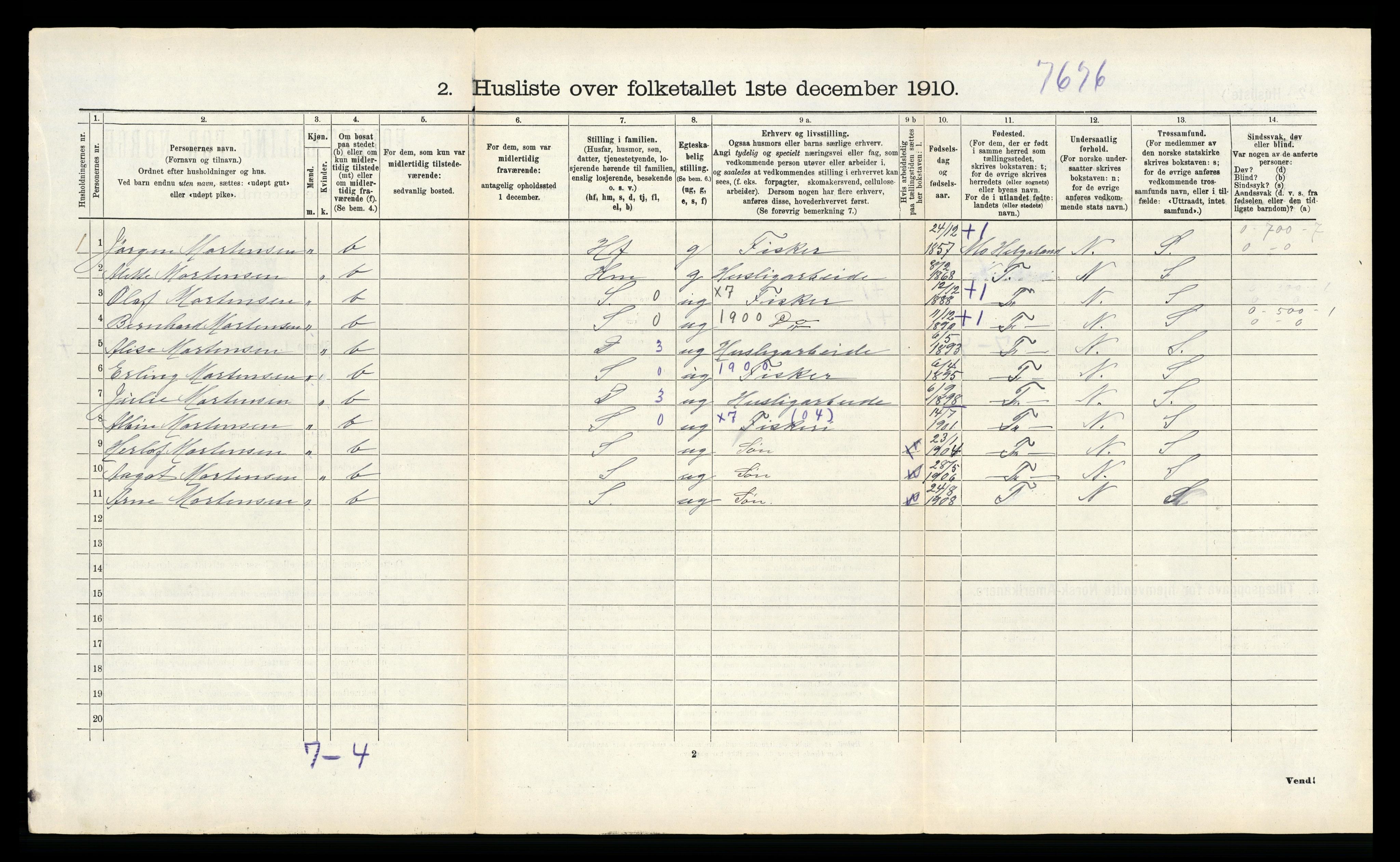 RA, 1910 census for Flakstad, 1910, p. 495