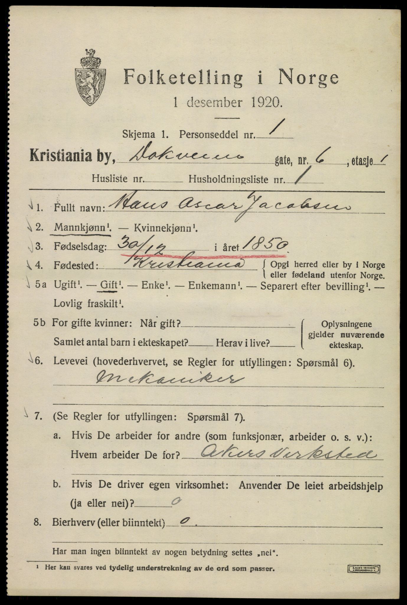 SAO, 1920 census for Kristiania, 1920, p. 199441