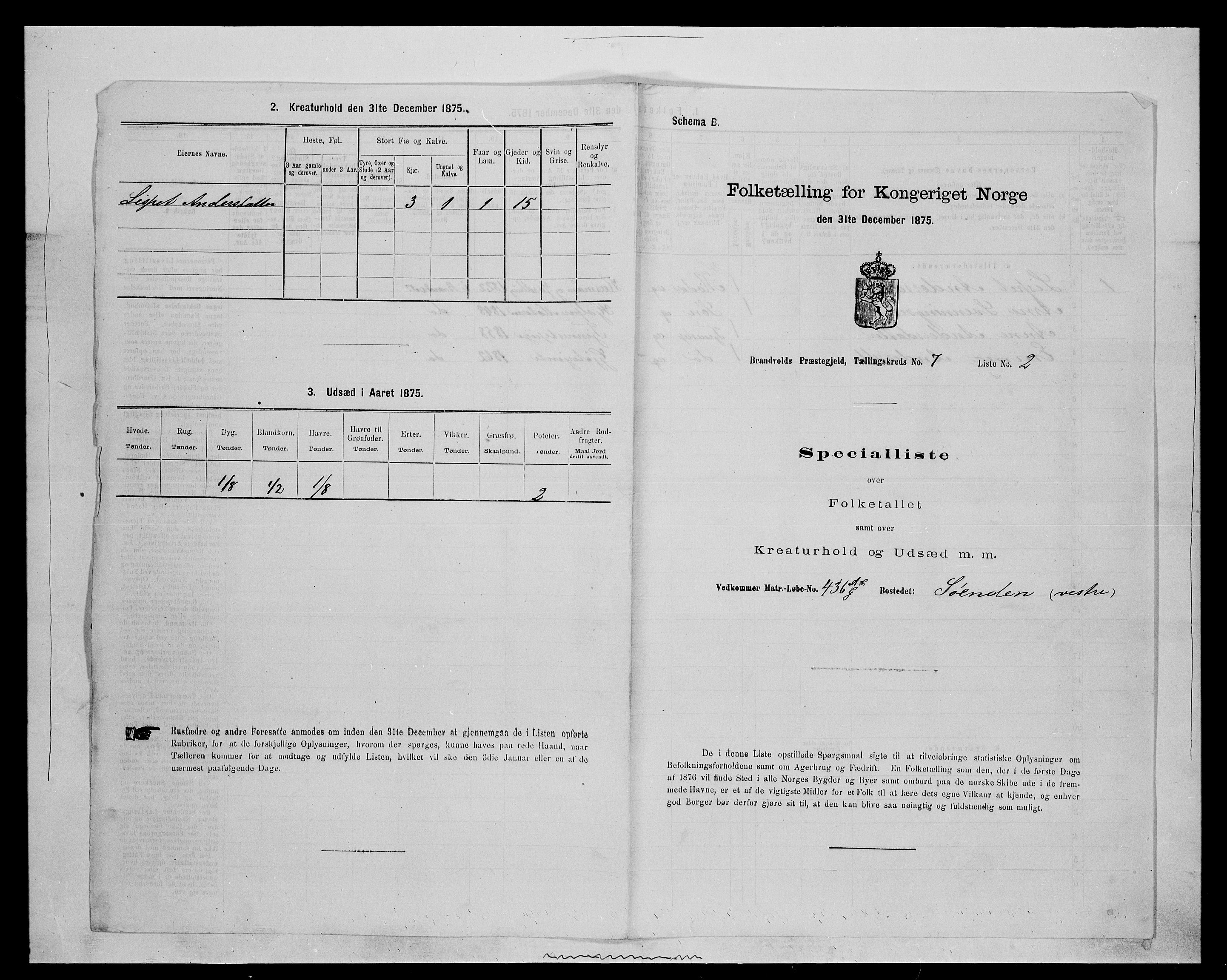 SAH, 1875 census for 0422P Brandval, 1875, p. 1139