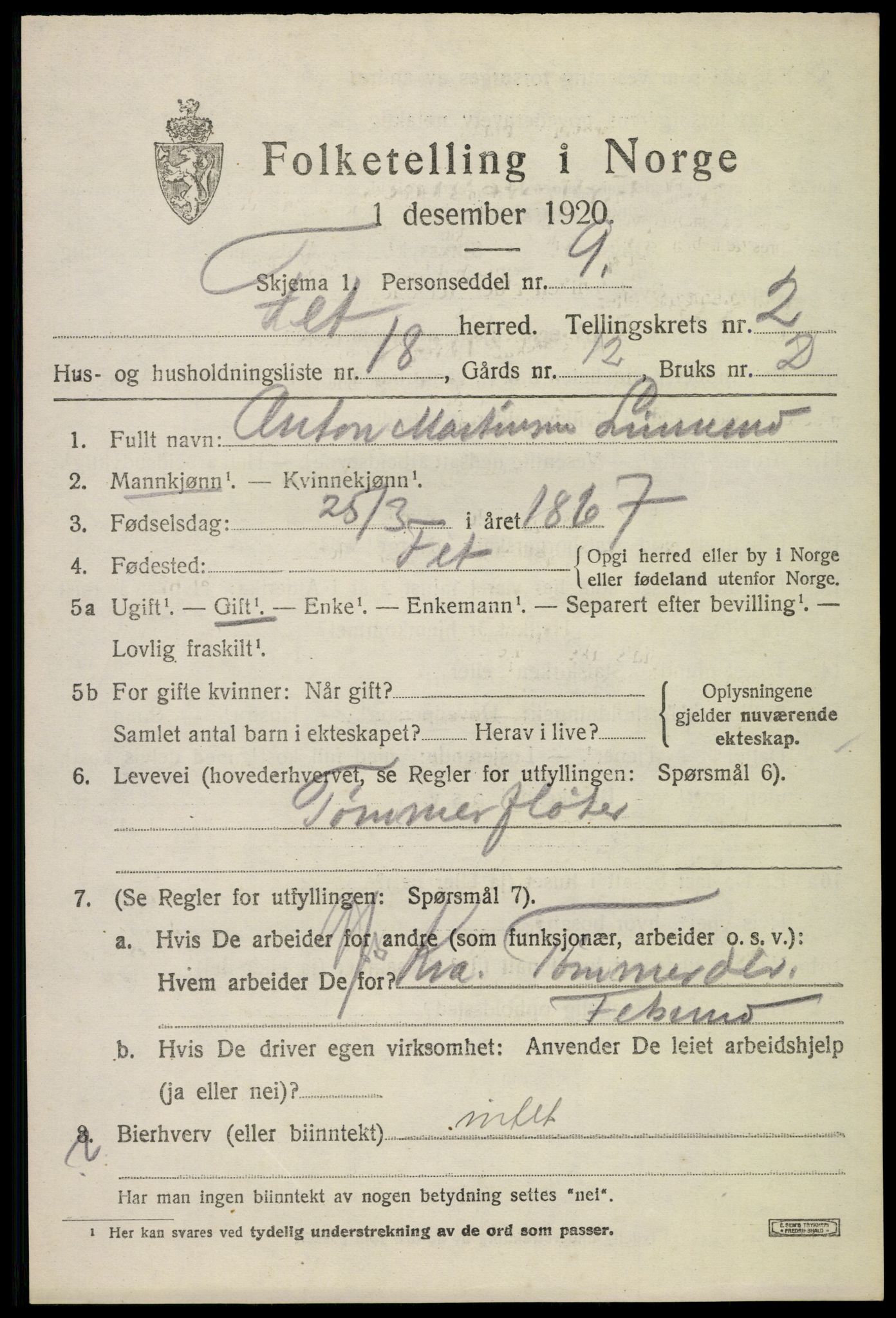 SAO, 1920 census for Fet, 1920, p. 2928