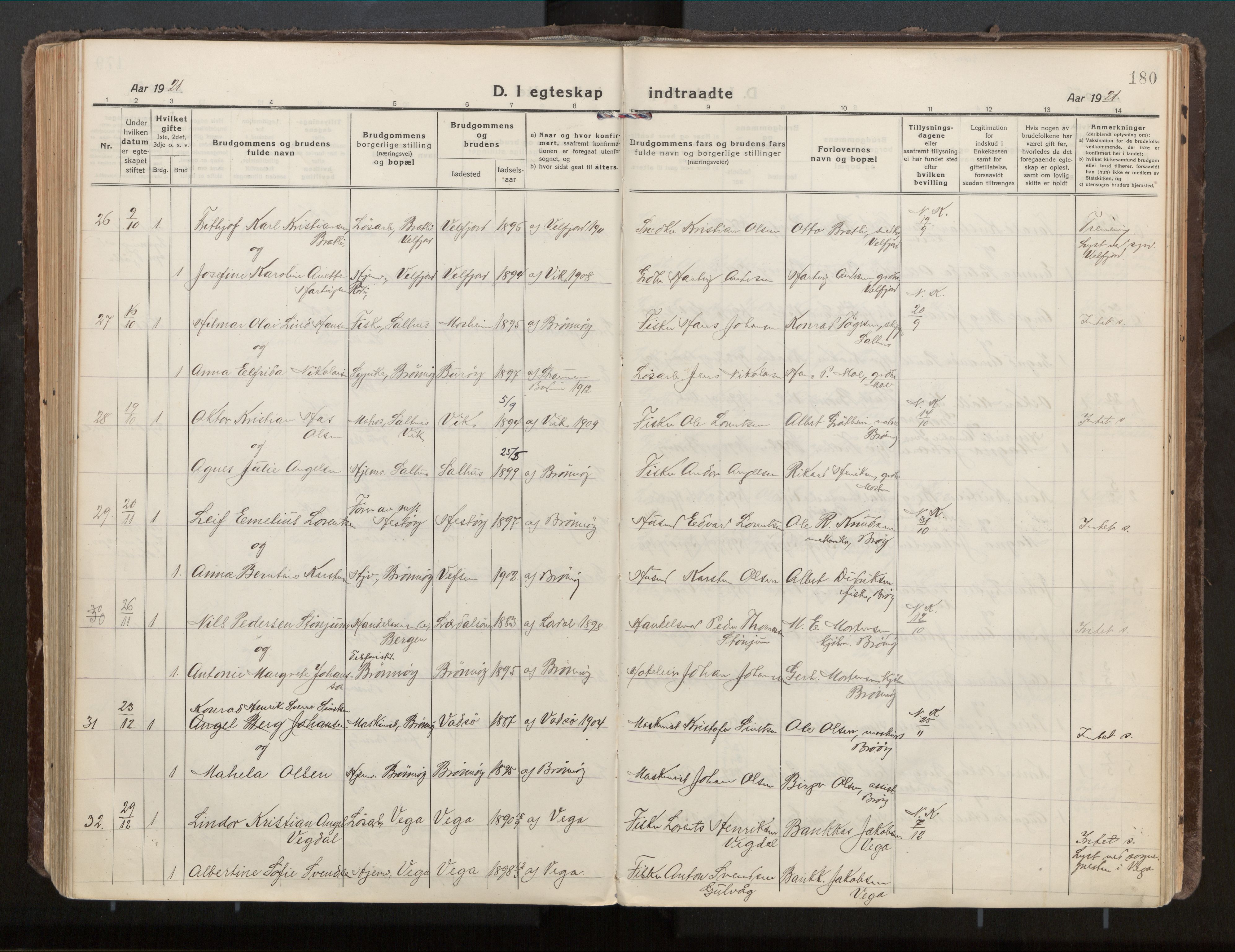 Ministerialprotokoller, klokkerbøker og fødselsregistre - Nordland, SAT/A-1459/813/L0207a: Parish register (official) no. 813A18, 1919-1927, p. 180