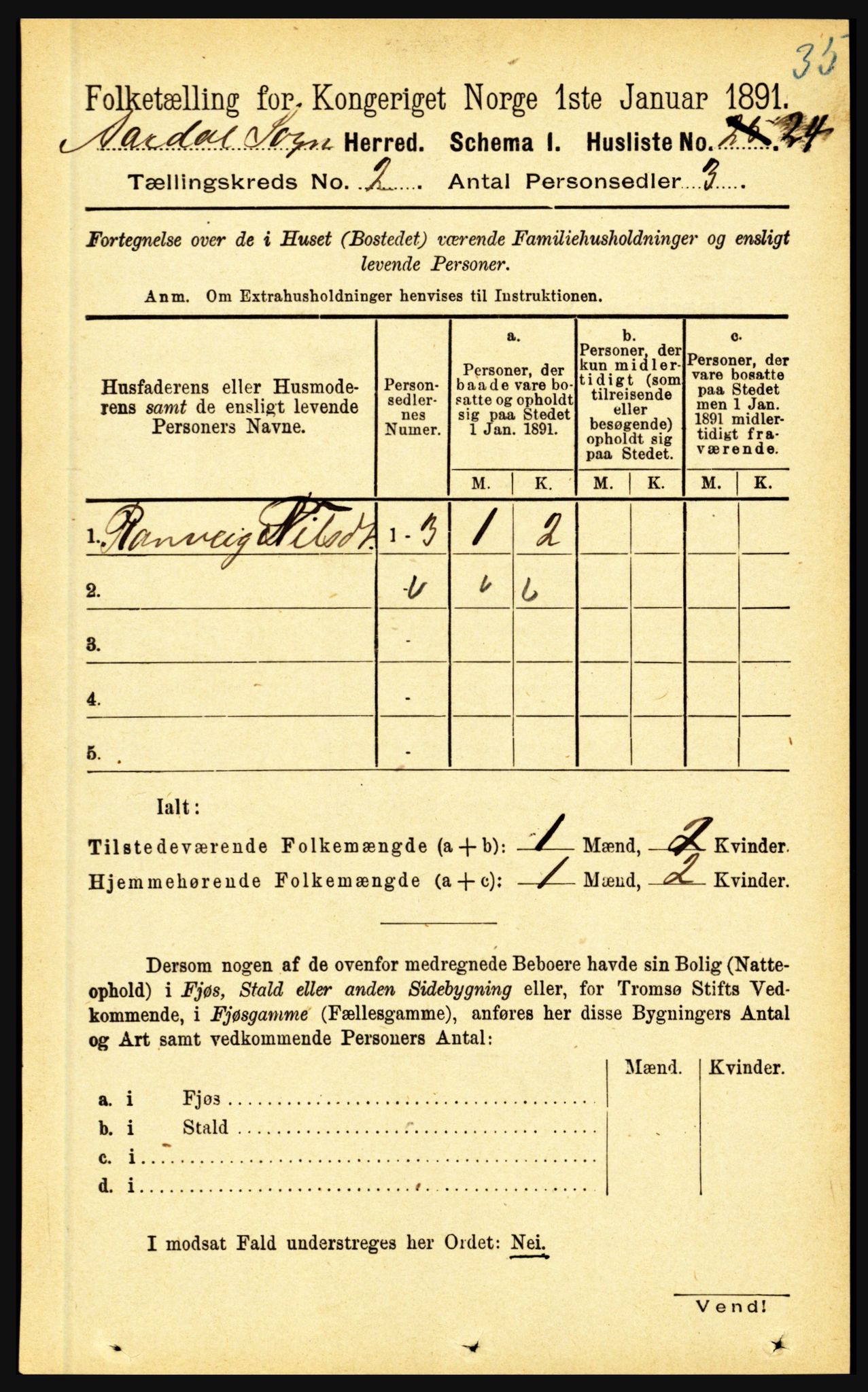 RA, 1891 census for 1424 Årdal, 1891, p. 150