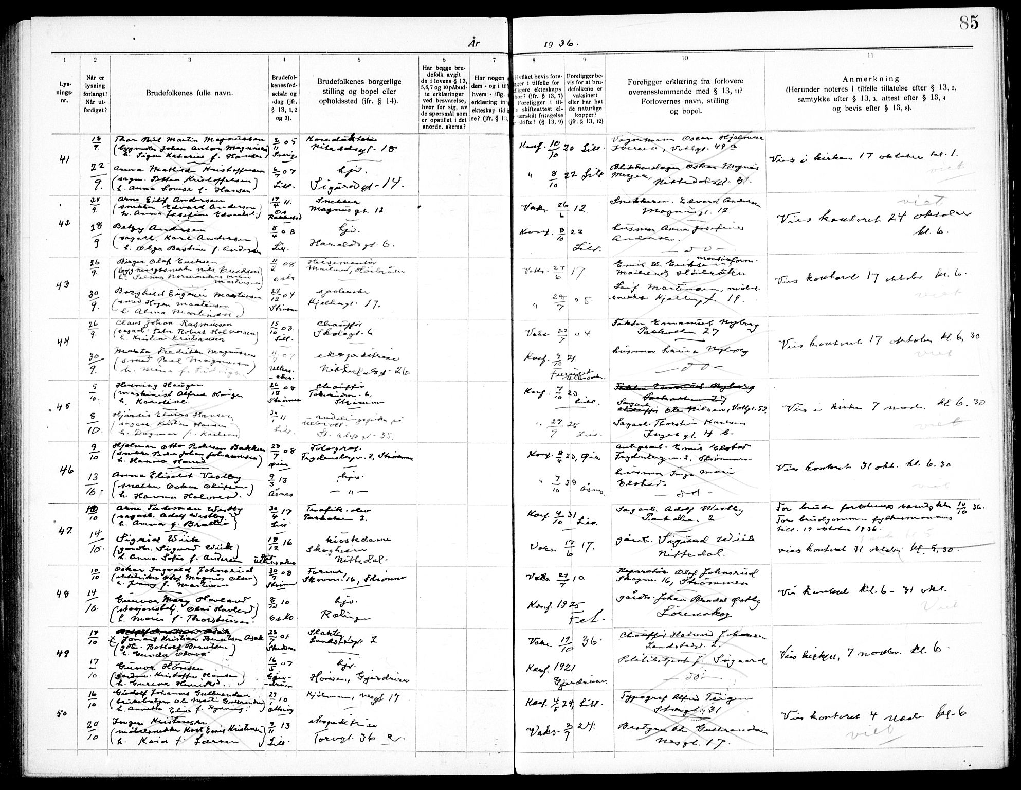 Skedsmo prestekontor Kirkebøker, SAO/A-10033a/H/Hc/L0001: Banns register no. III 1, 1919-1938, p. 85